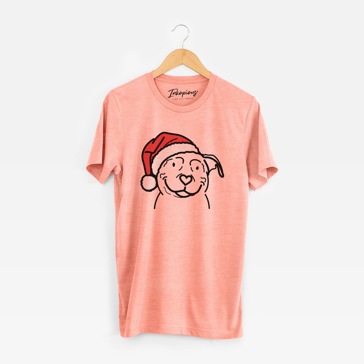 Minimalist line drawing of Lady the American Pitbull Terrier wearing a Santa hat on a Sunset Unisex crewneck