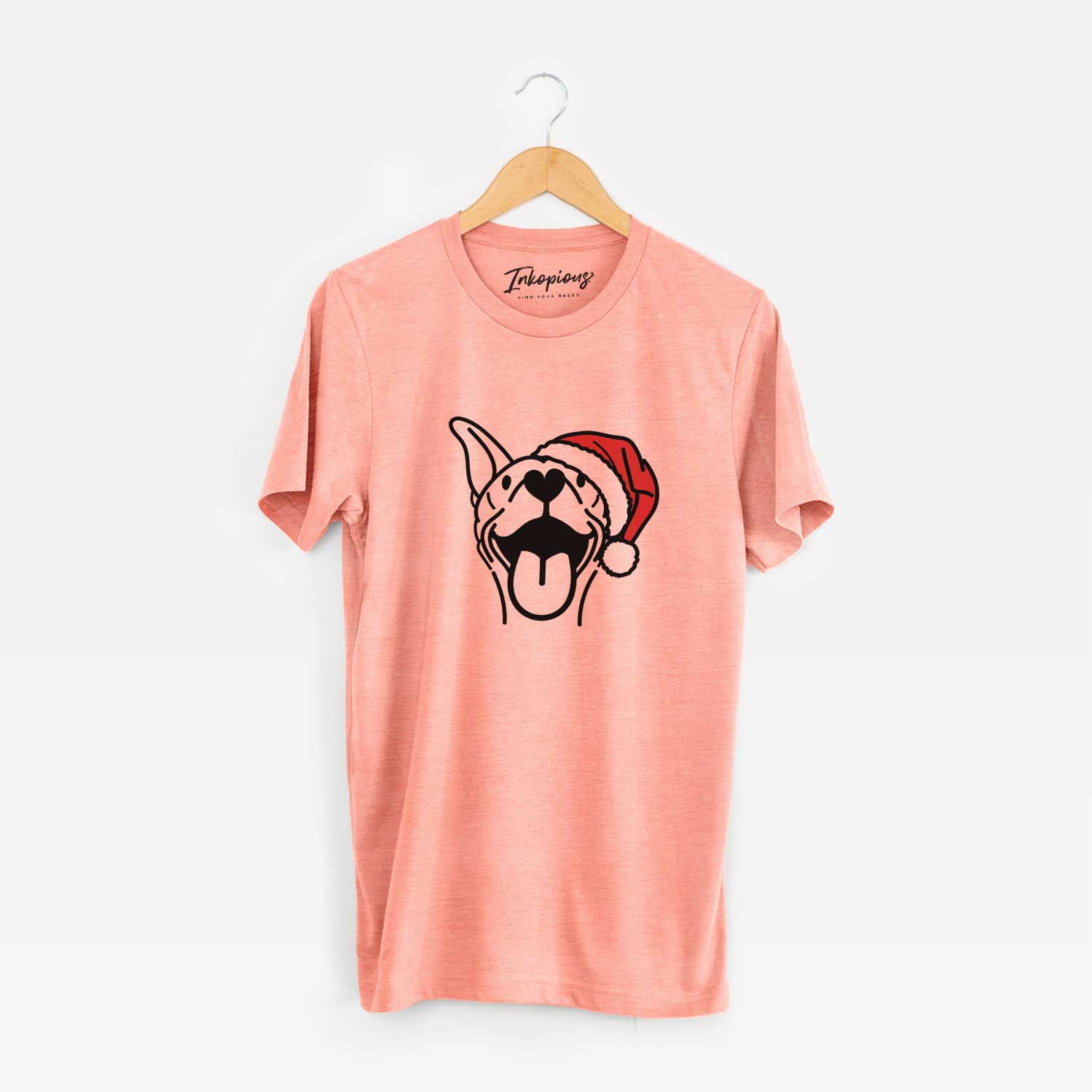 Minimalist line drawing of Merlin the Basenji wearing a Santa hat on a Sunset Unisex crewneck