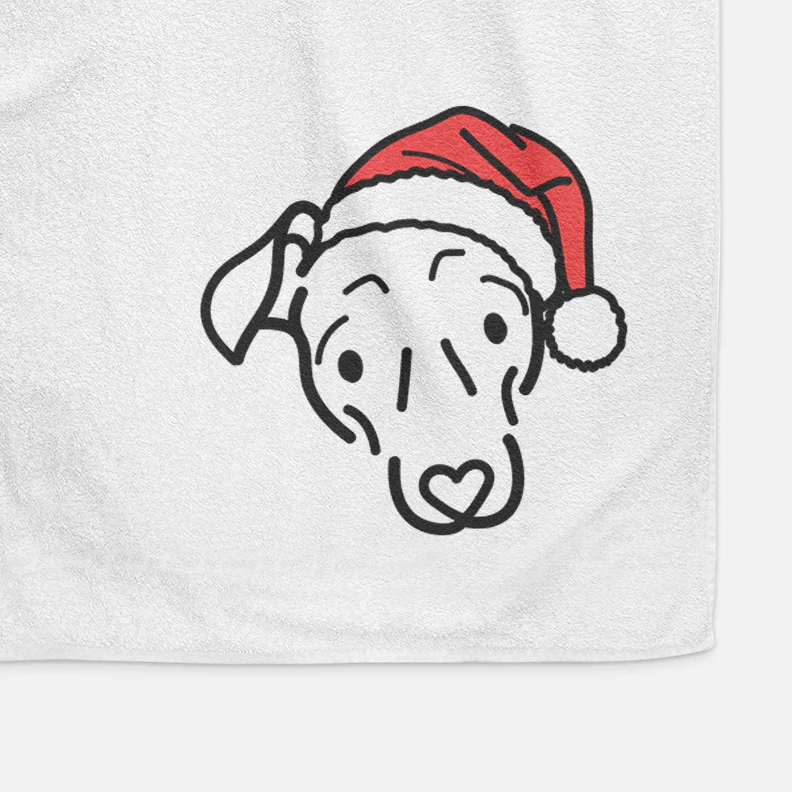 Minimalist line drawing of Millie the Mixed Breed wearing a Santa hat on a decorative hand towel