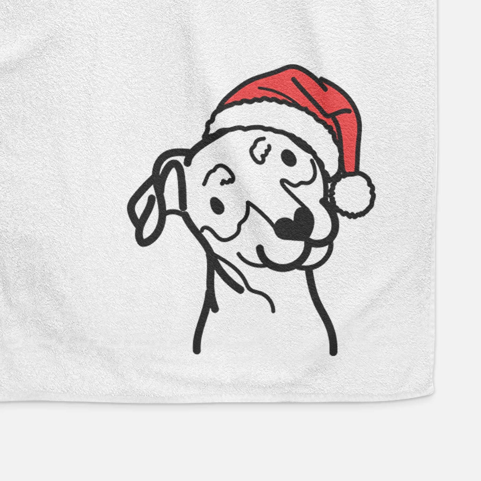 Minimalist line drawing of a Mini Pinscher wearing a Santa hat on a decorative hand towel