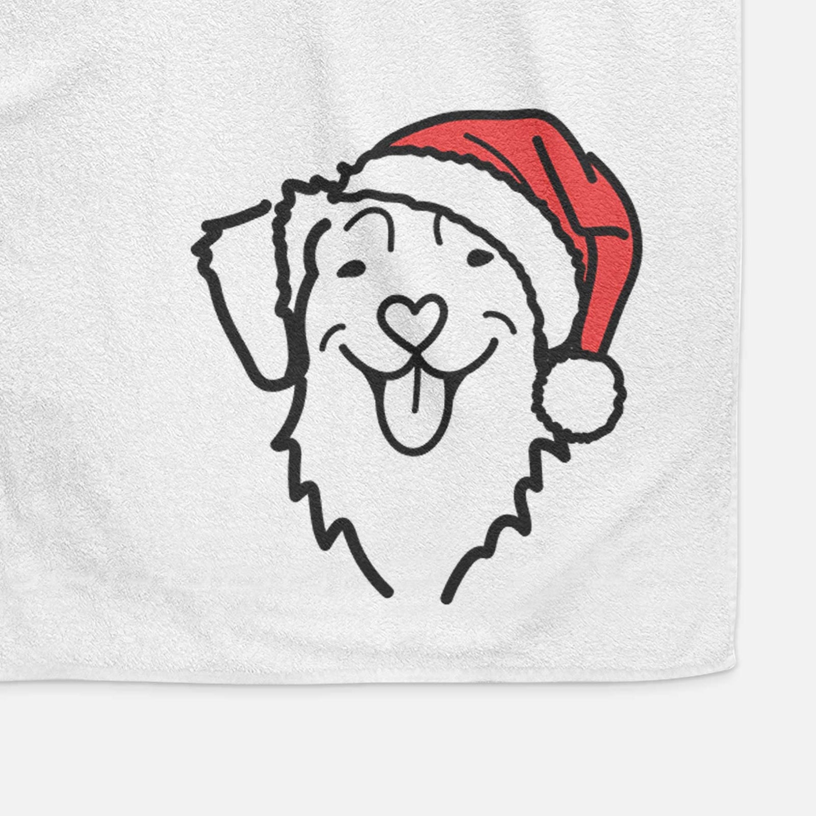 Minimalist line drawing of a Nova Scotia Duck Tolling Retriever wearing a Santa hat on a decorative hand towel