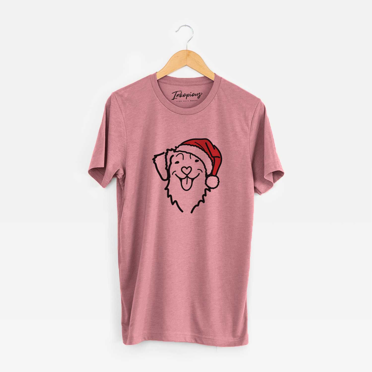 Minimalist line drawing of a Nova Scotia Duck Tolling Retriever wearing a Santa hat on a Mauve Unisex crewneck