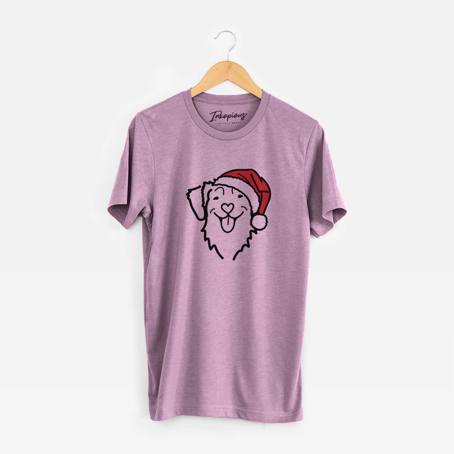 Minimalist line drawing of a Nova Scotia Duck Tolling Retriever wearing a Santa hat on an Orchid Unisex crewneck