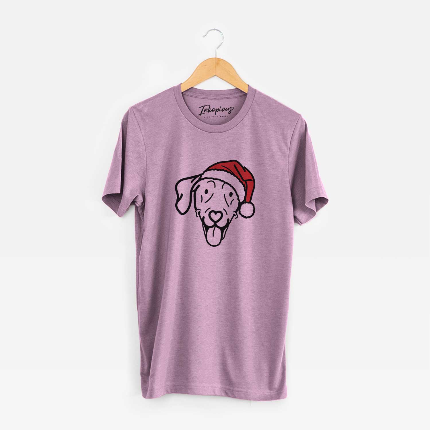 Minimalist line drawing of Paco Lobo the Weimaraner wearing a Santa hat on an Orchid Unisex crewneck