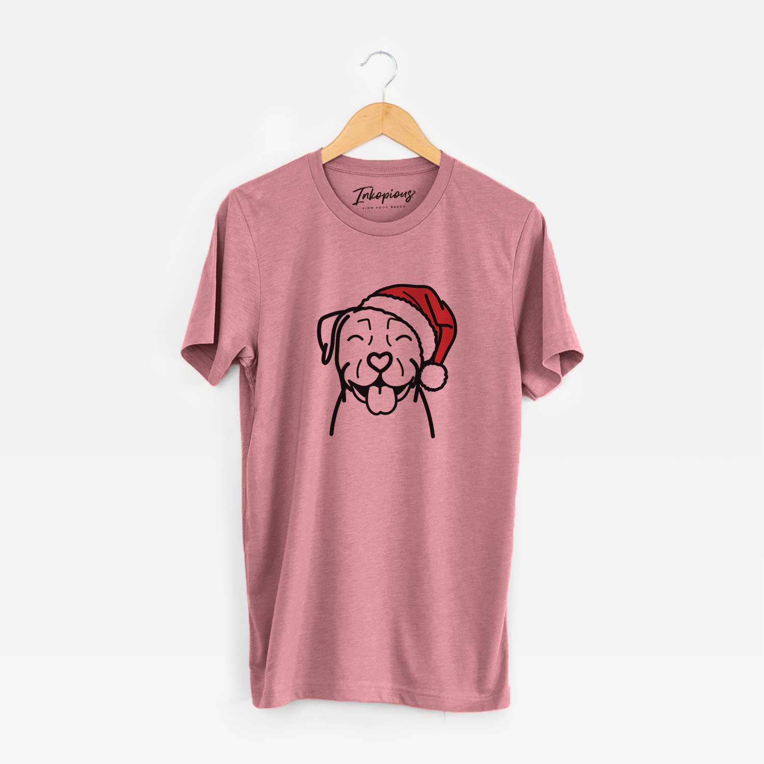 Minimalist line drawing of a Pitbull wearing a Santa hat on a Mauve Unisex crewneck