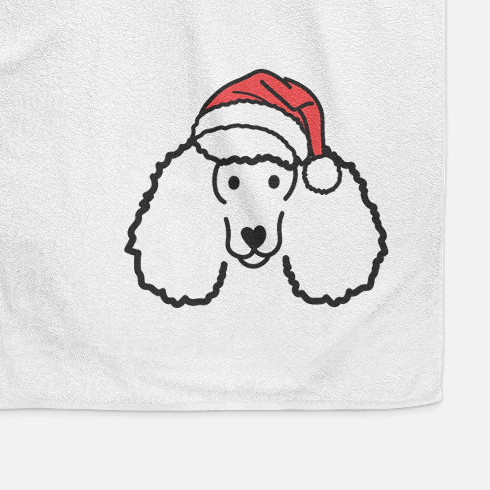 Minimalist line drawing of a Poodle wearing a Santa hat on a decorative hand towel