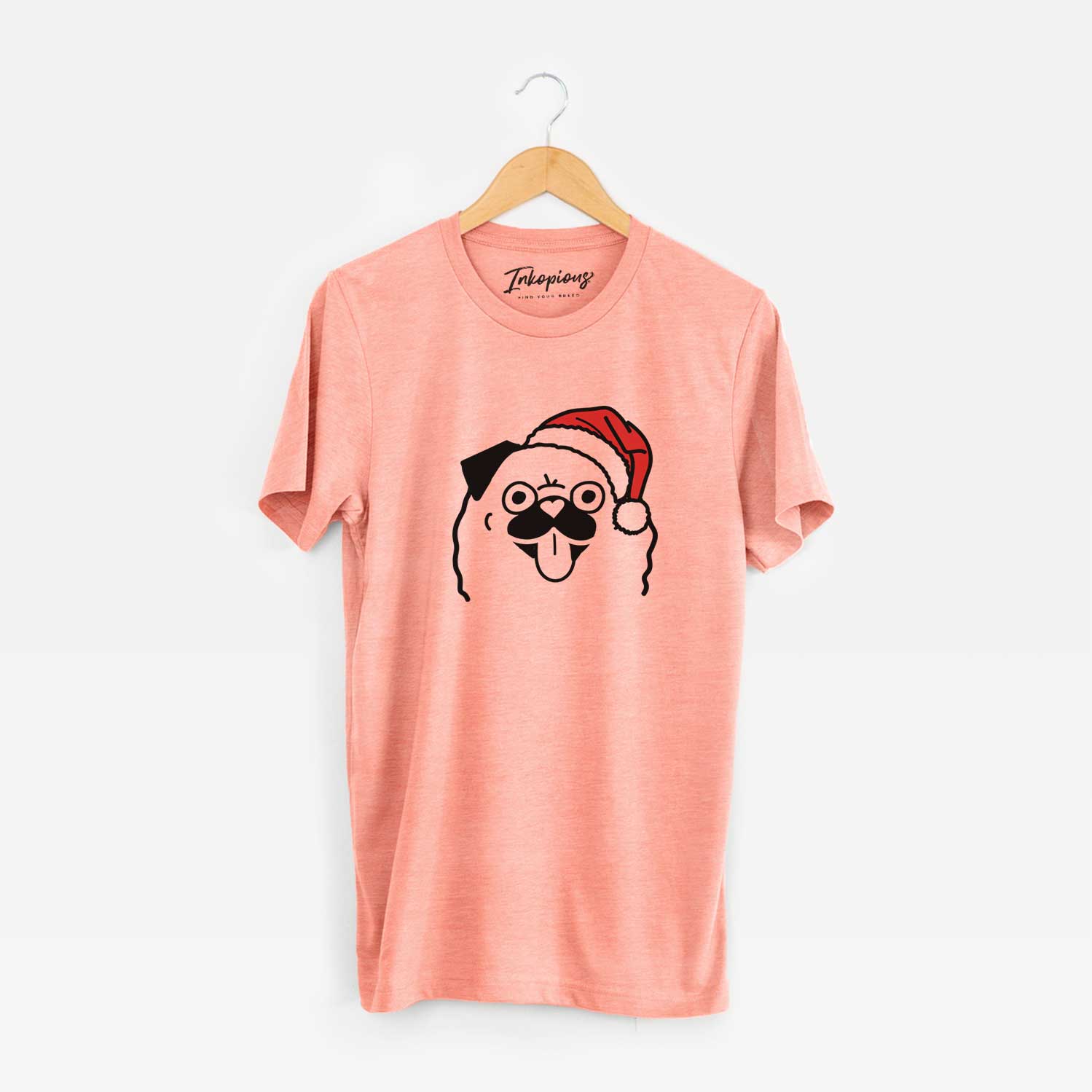 Minimalist line drawing of a Pug wearing a Santa hat on a Sunset Unisex crewneck