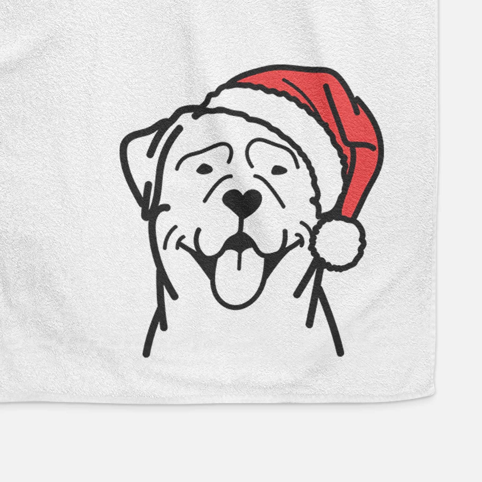 Minimalist line drawing of a Rottweiler wearing a Santa hat on a decorative hand towel