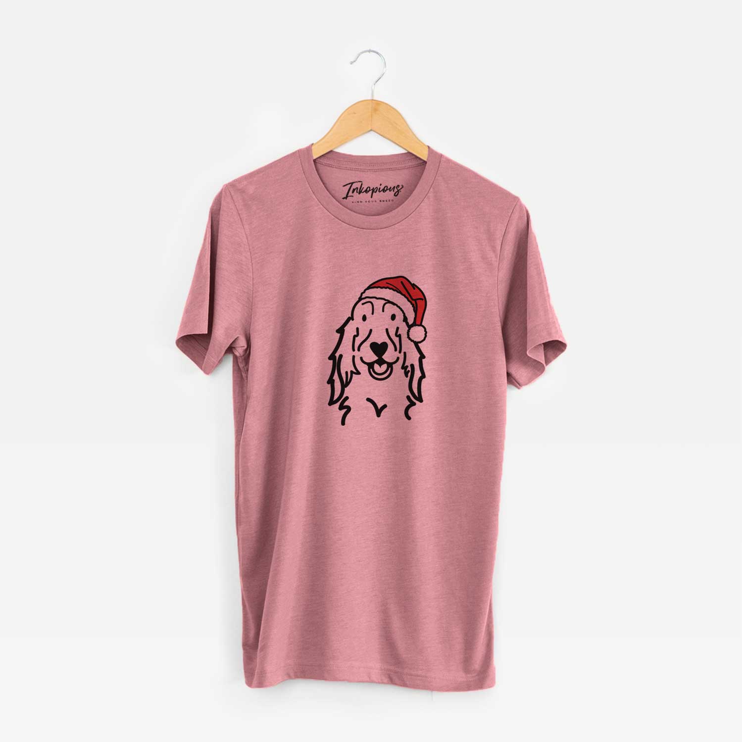 Minimalist line drawing of a Setter wearing a Santa hat on a Mauve Unisex crewneck