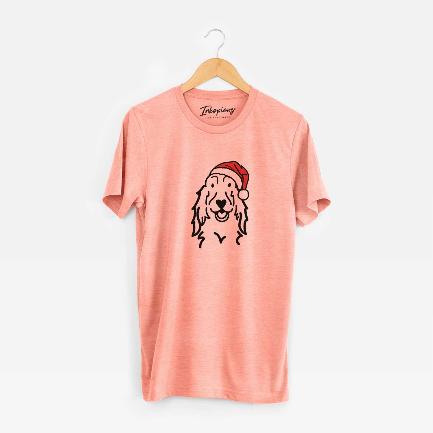 Minimalist line drawing of a Setter wearing a Santa hat on a Sunset Unisex crewneck