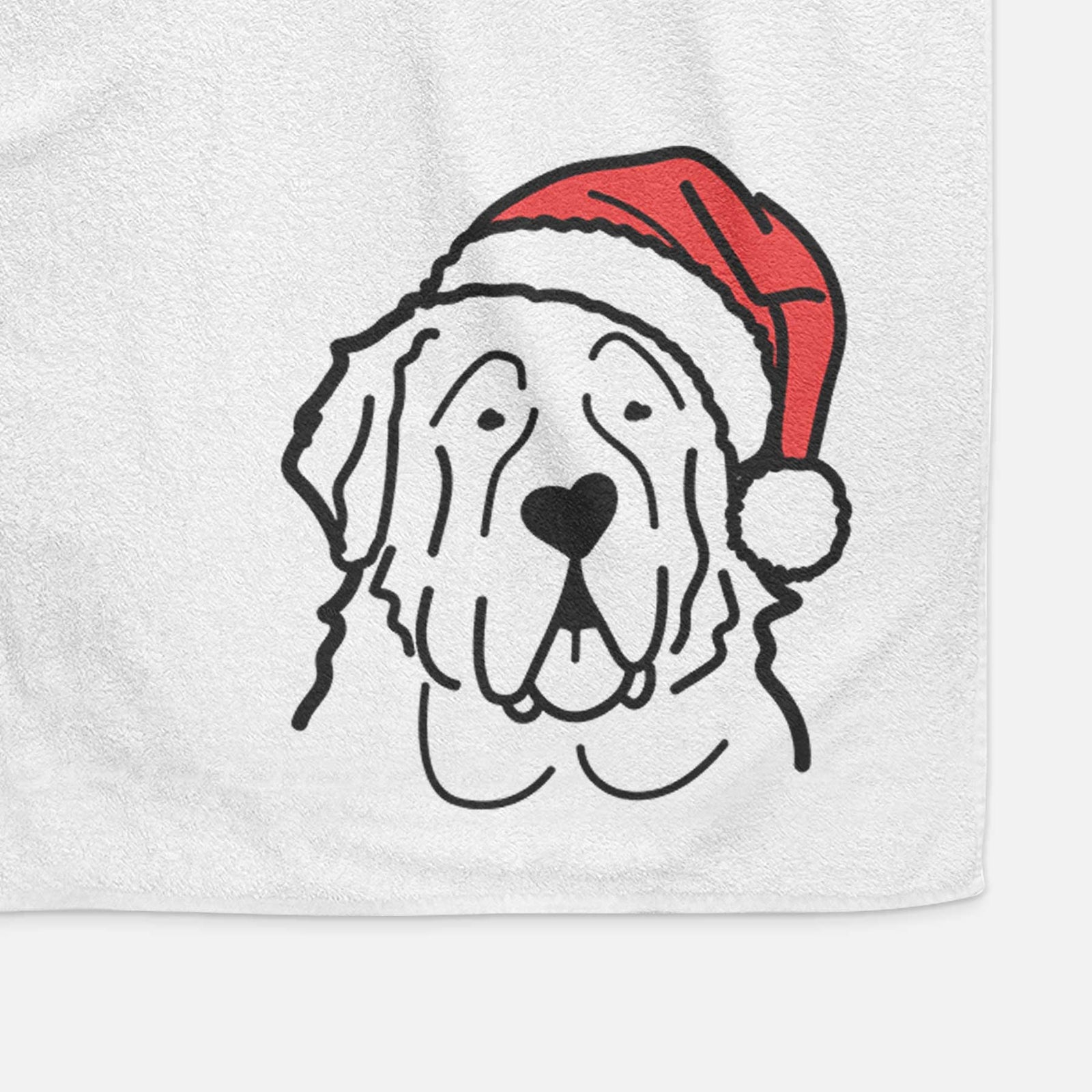 Minimalist line drawing of a Saint Bernard wearing a Santa hat on a decorative hand towel