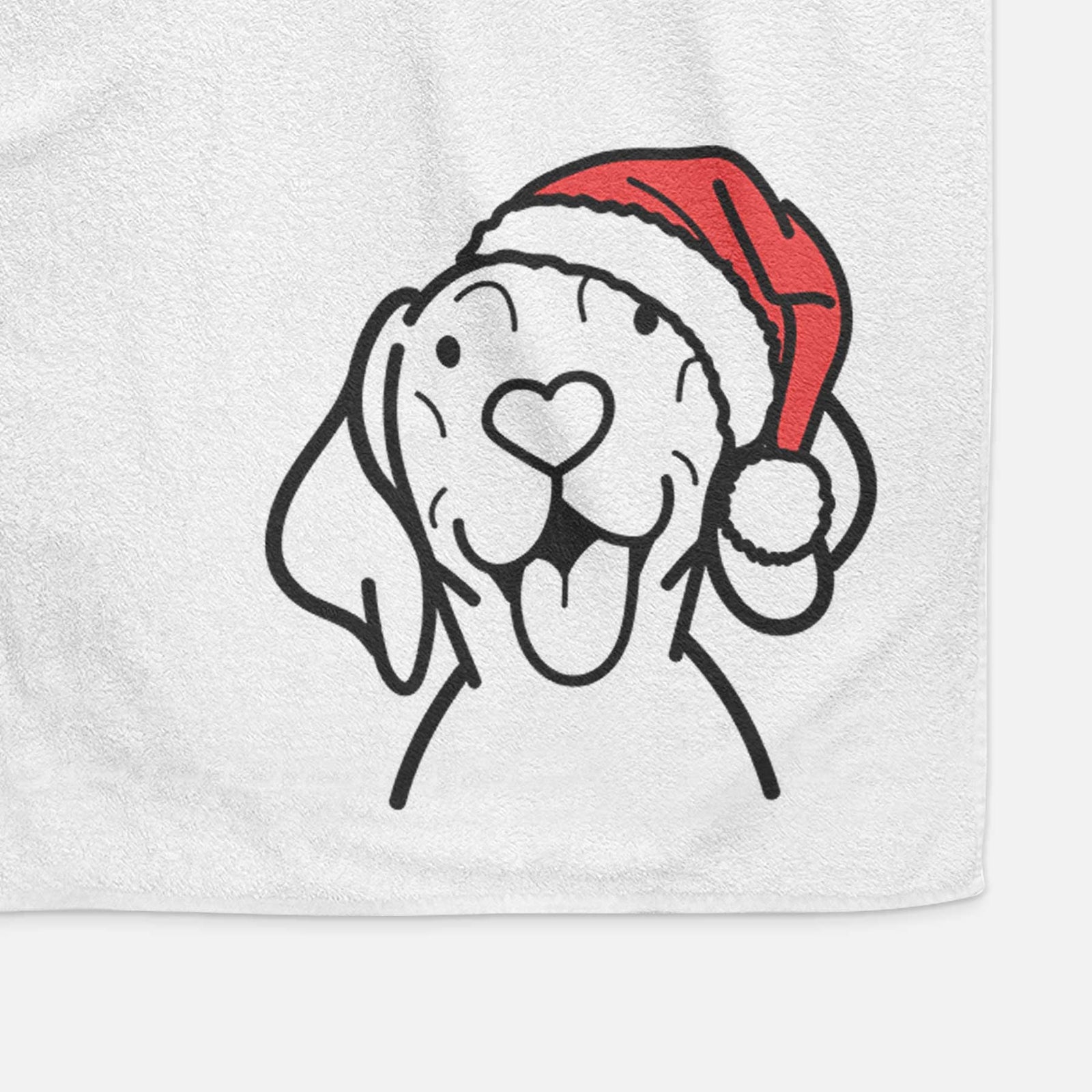 Minimalist line drawing of a Vizsla wearing a Santa hat on a decorative hand towel