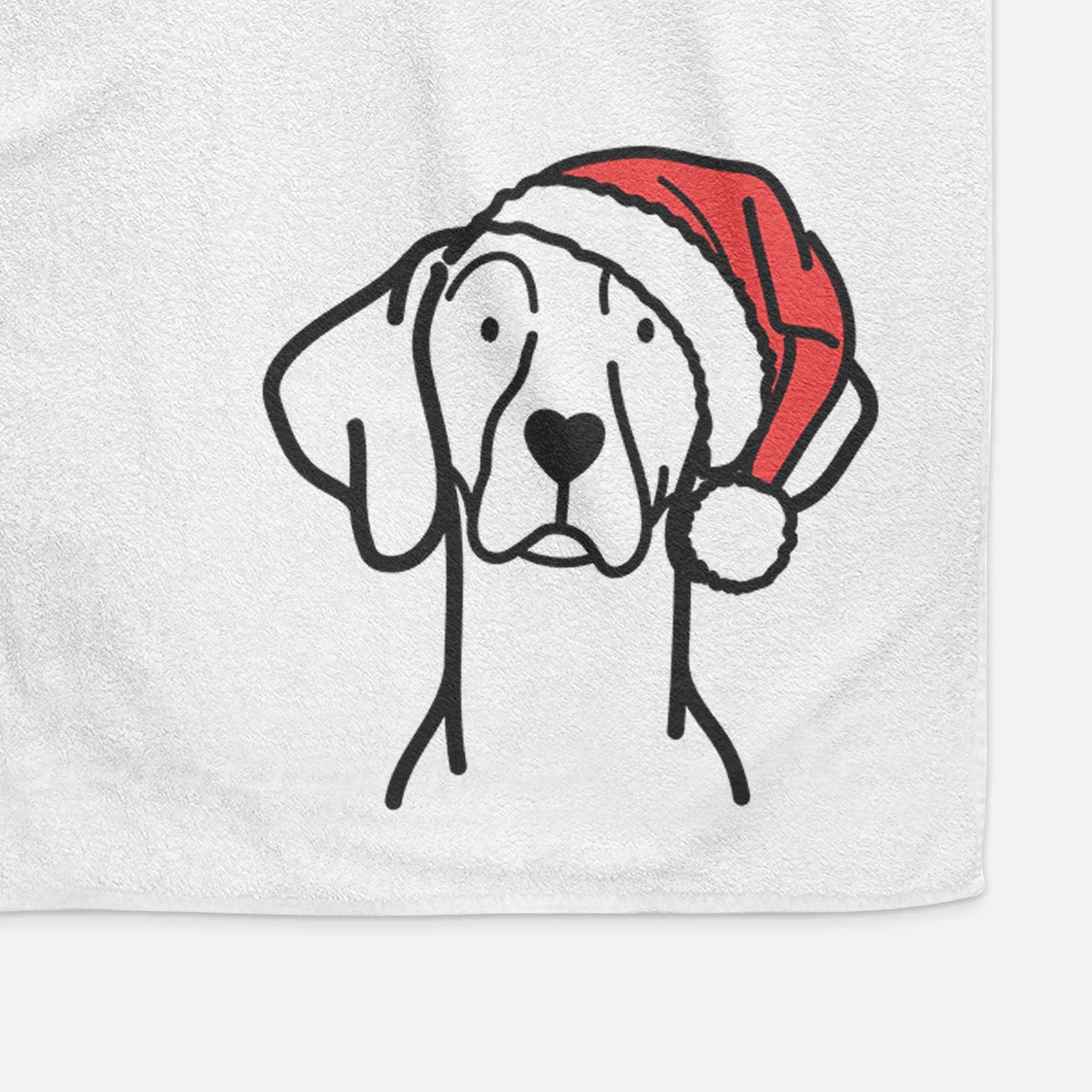 Minimalist line drawing of a Weimaraner wearing a Santa hat on a decorative hand towel