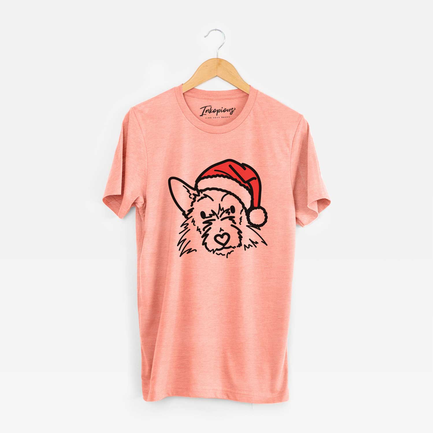 Minimalist line drawing of Ziggy the Terrier Mix wearing a Santa hat on a Sunset Unisex crewneck