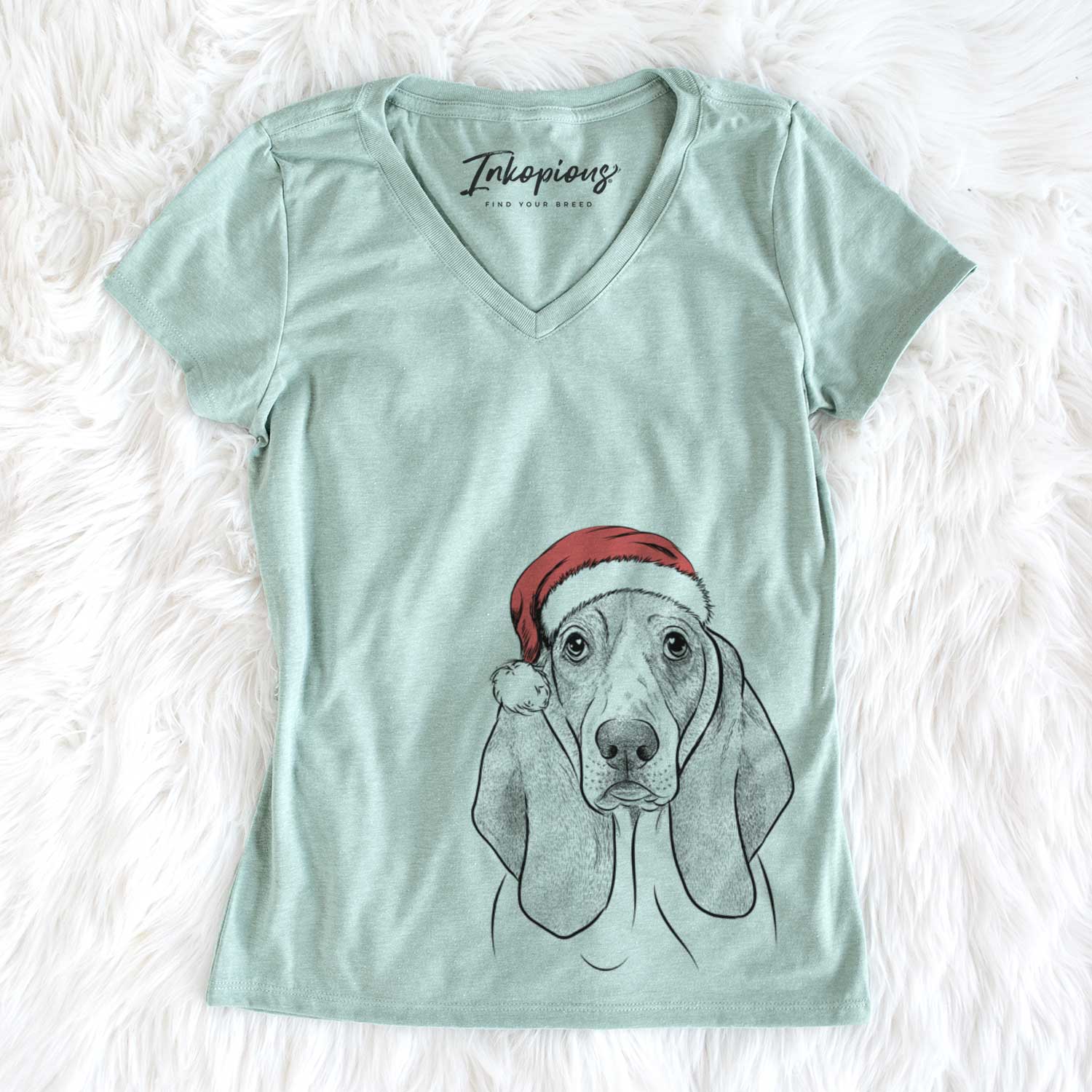 Santa Addison the Basset Hound - Women's V-neck Shirt