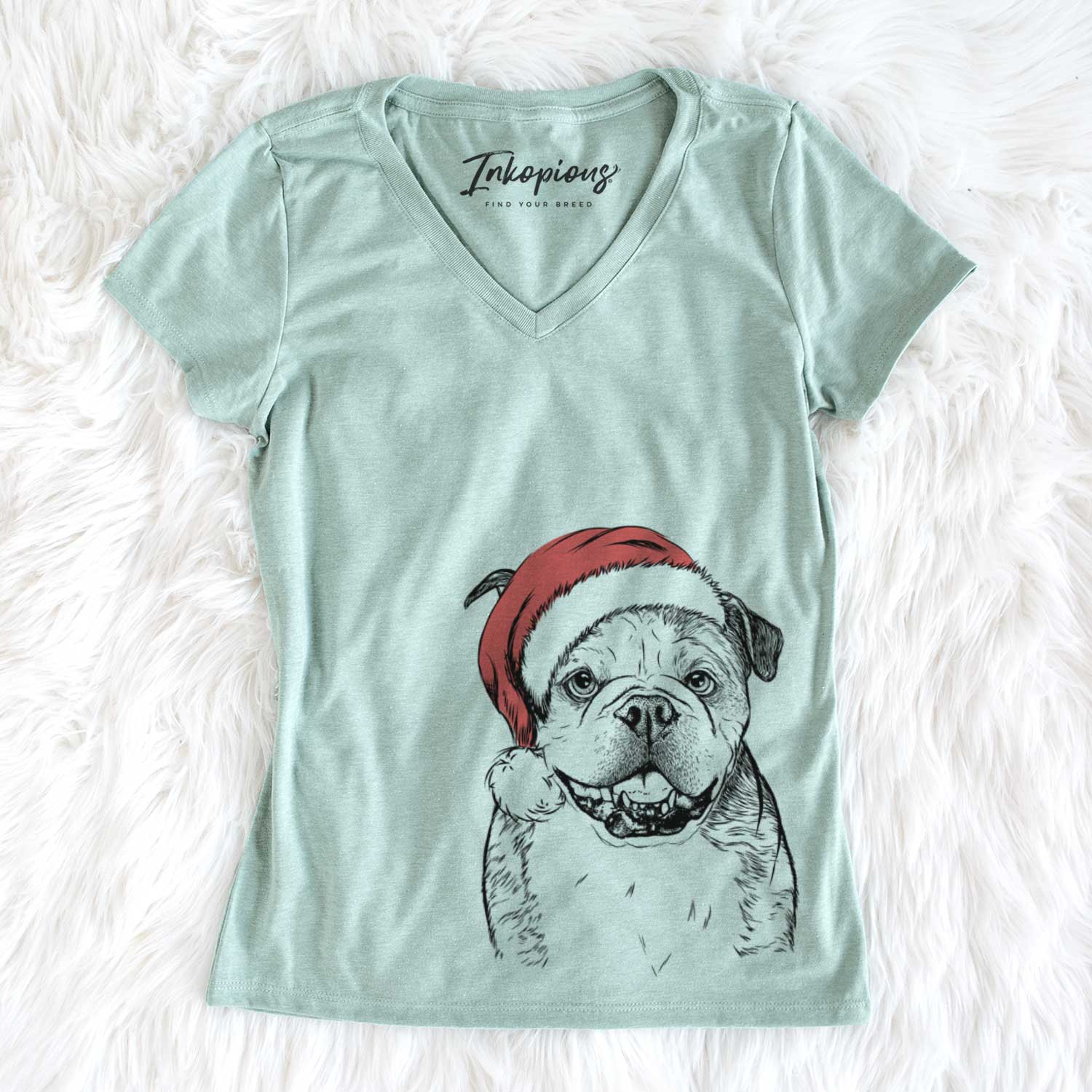 Santa Agatha the Boston Bulldog - Women's V-neck Shirt