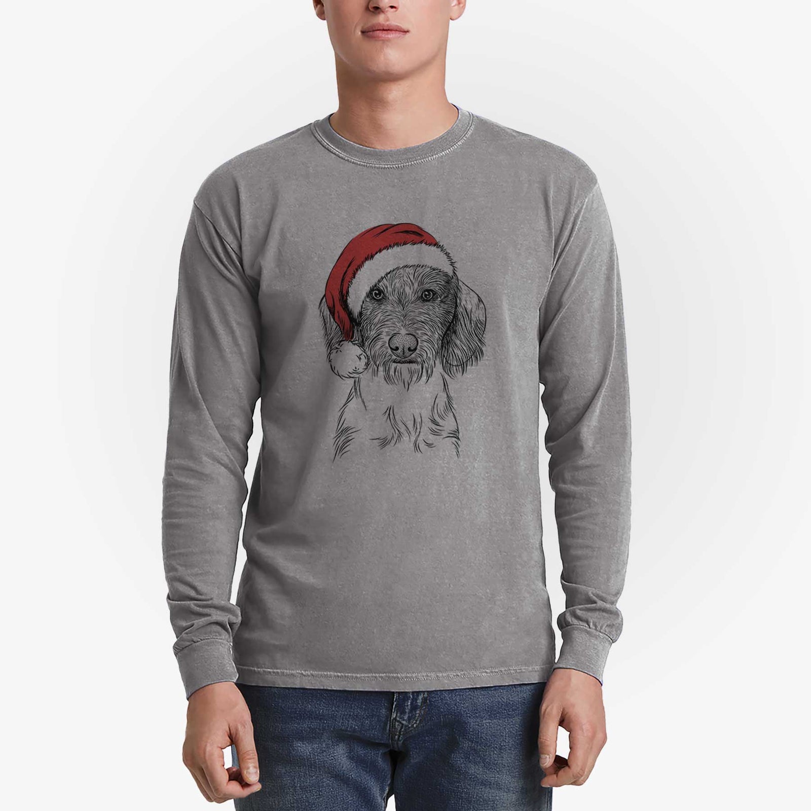 Santa Almond the Wirehaired Dachshund - Heavyweight 100% Cotton Long Sleeve