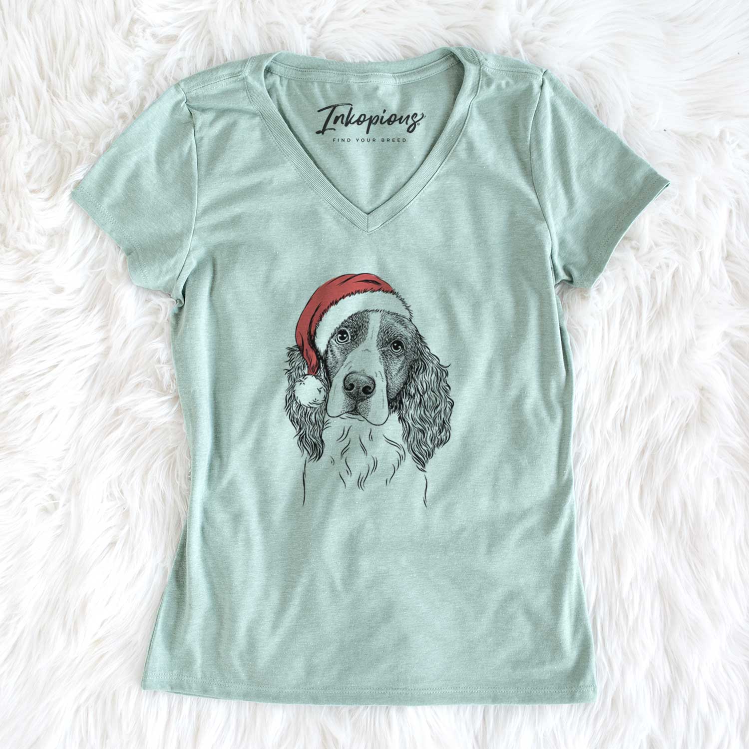 Santa Annie the English Springer Spaniel - Women's V-neck Shirt