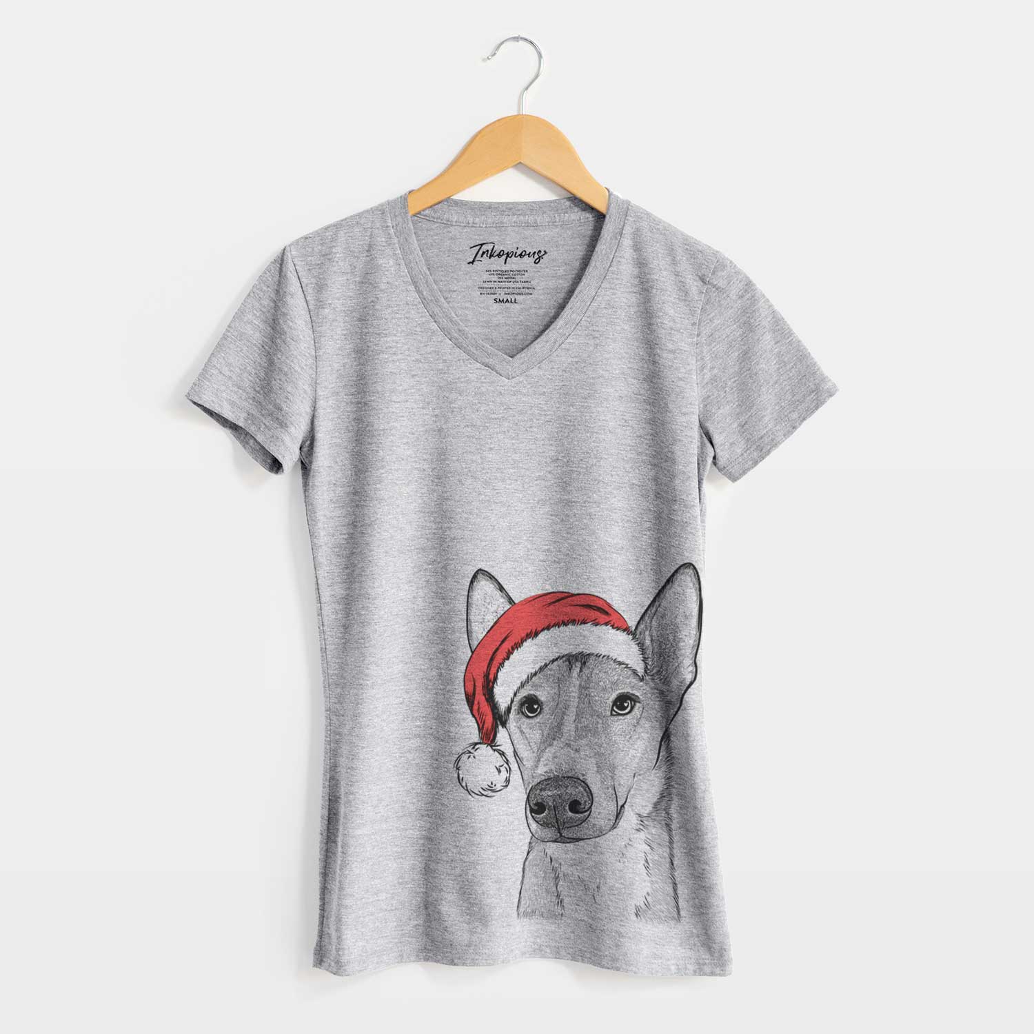 Santa Anubis the Alaskan Husky - Women's V-neck Shirt