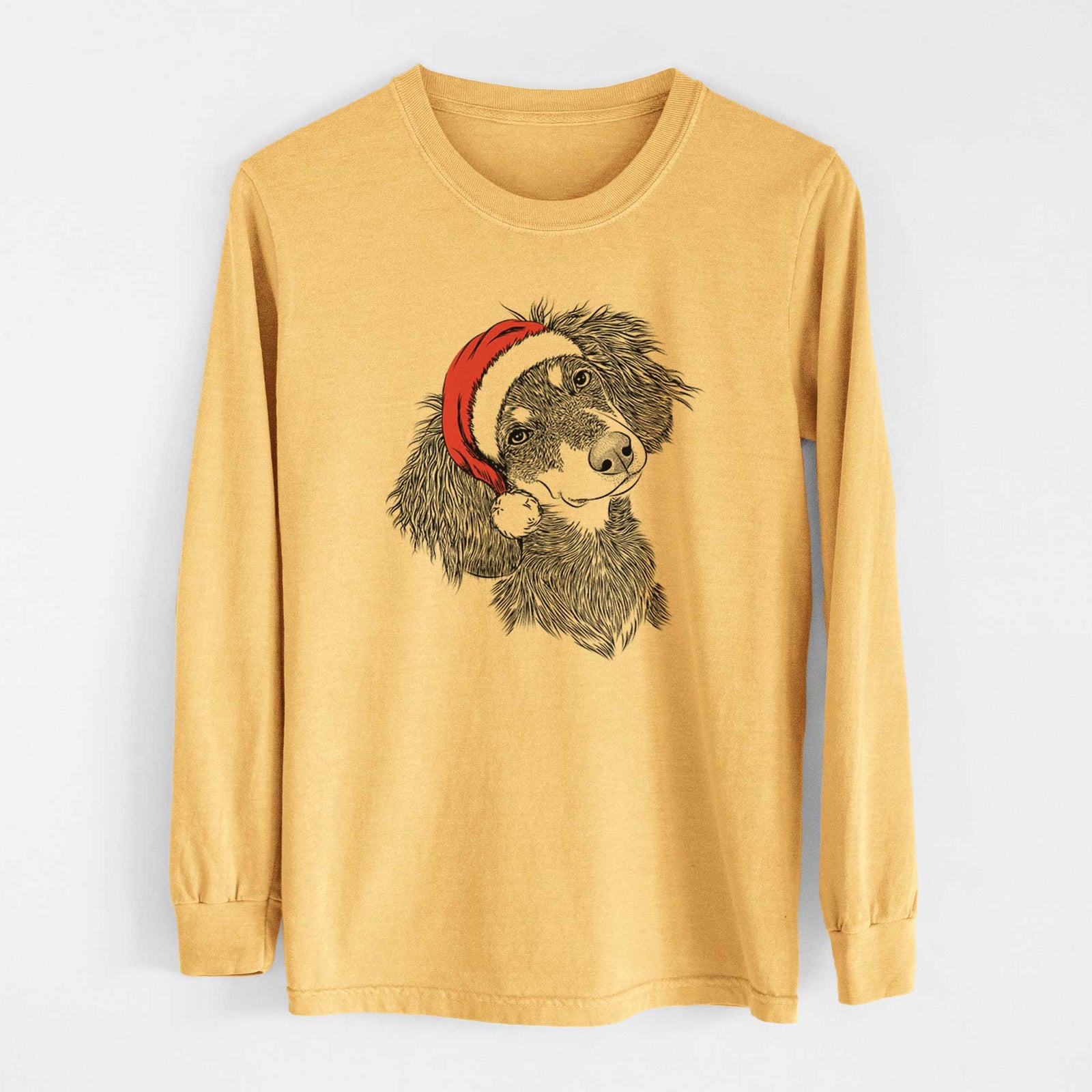 Santa Bailey the Long Haired Dachshund - Heavyweight 100% Cotton Long Sleeve