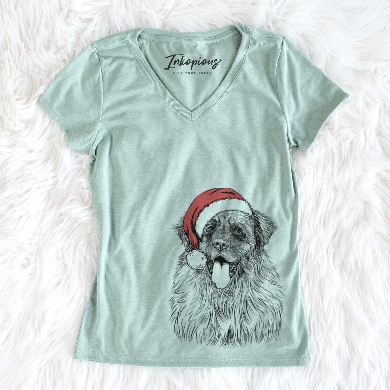 Santa Bamboo the Leonberger - Women's V-neck Shirt