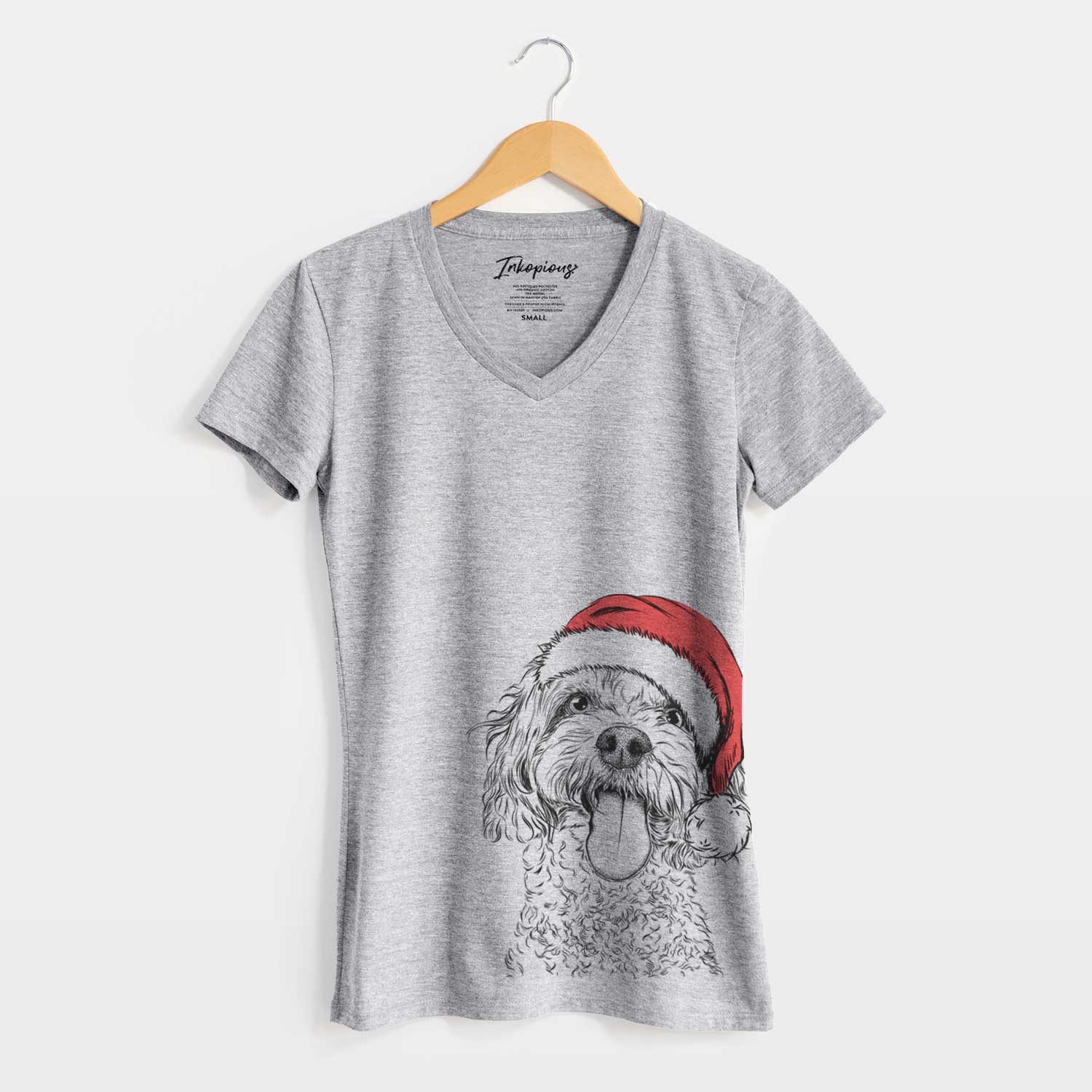 Santa Barney the Cavachon - Women's V-neck Shirt