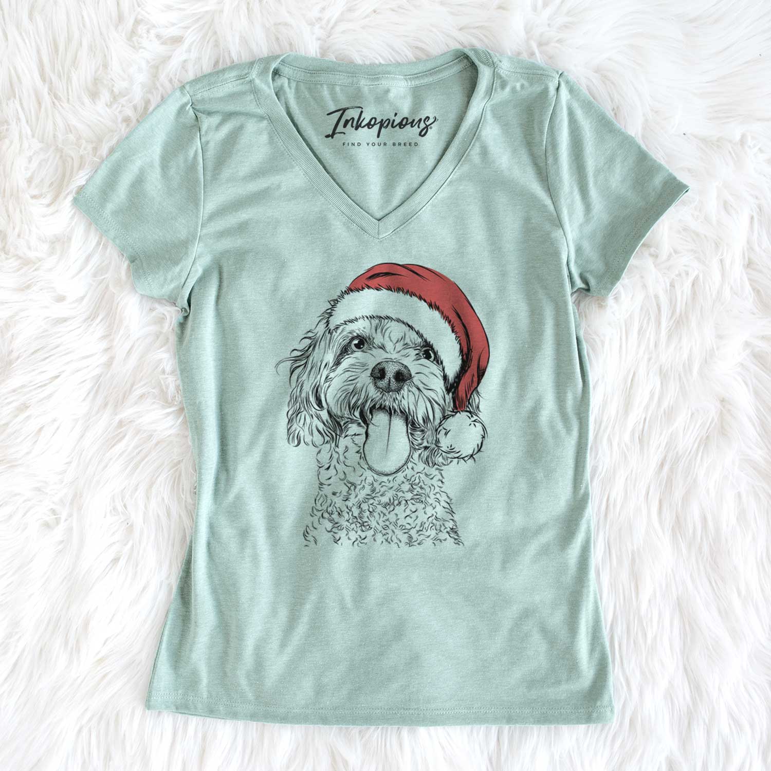 Santa Barney the Cavachon - Women's V-neck Shirt