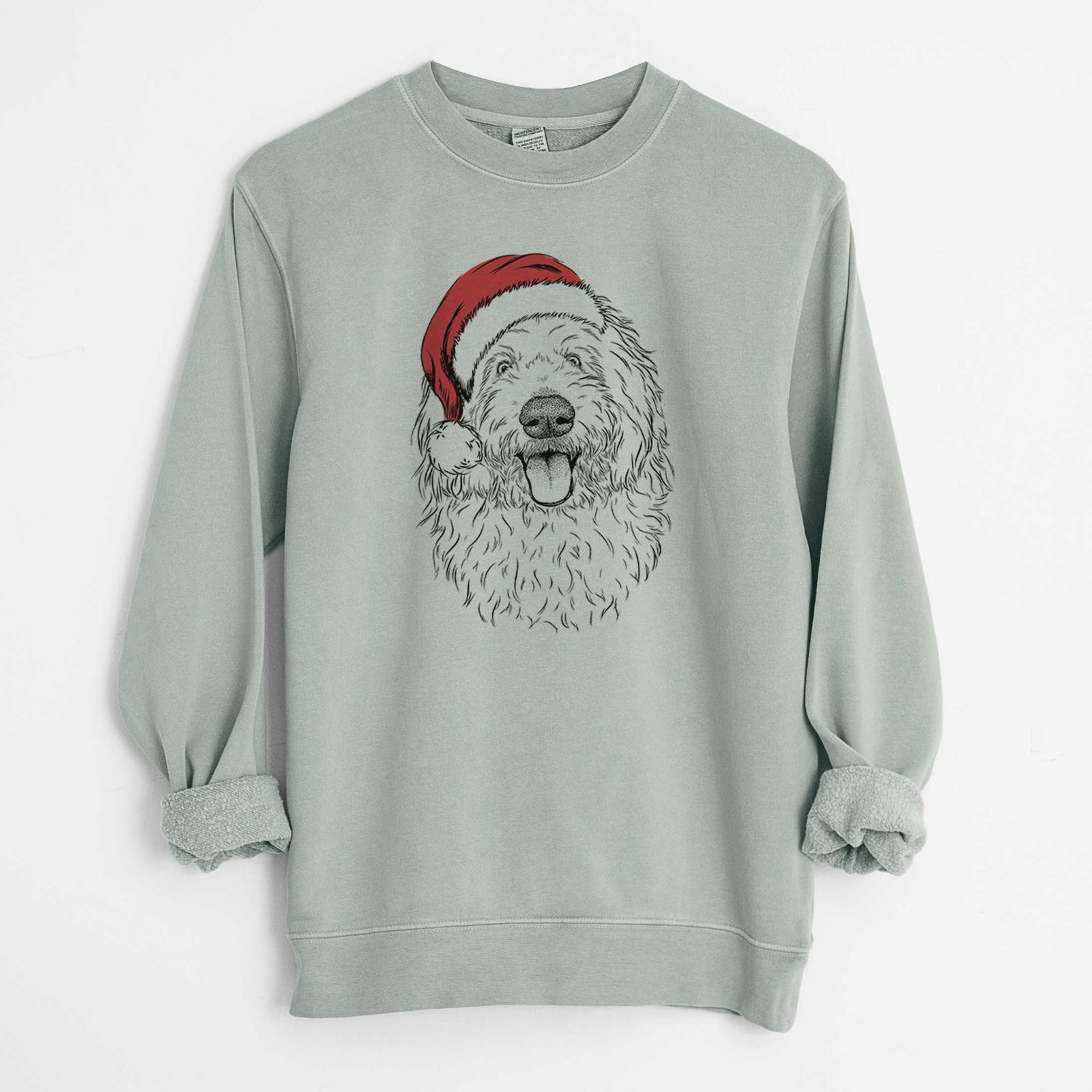 Santa Barry the Old English Sheepdog - Unisex Pigment Dyed Crew Sweatshirt
