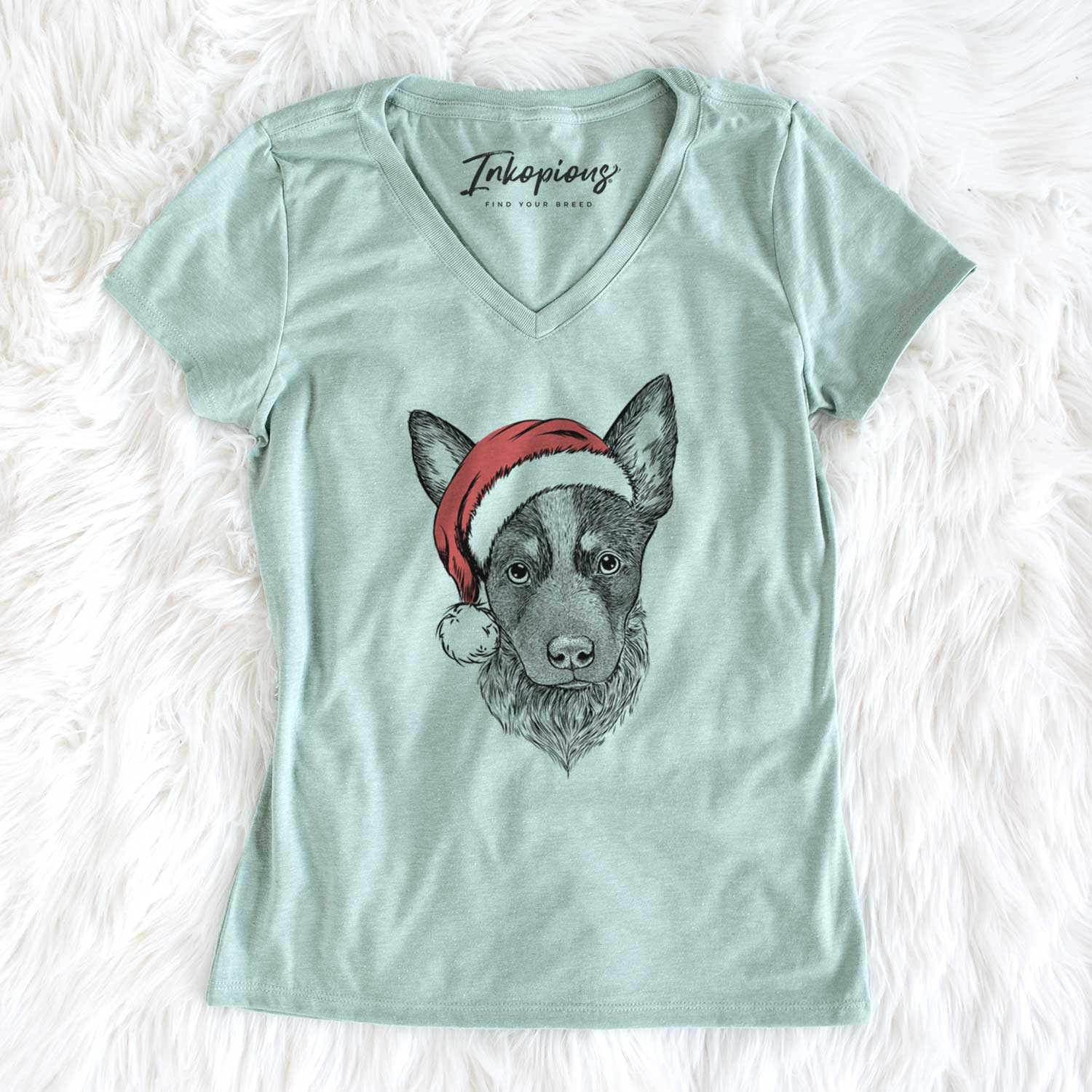 Santa Bella the Blue Heeler Puppy - Women's V-neck Shirt