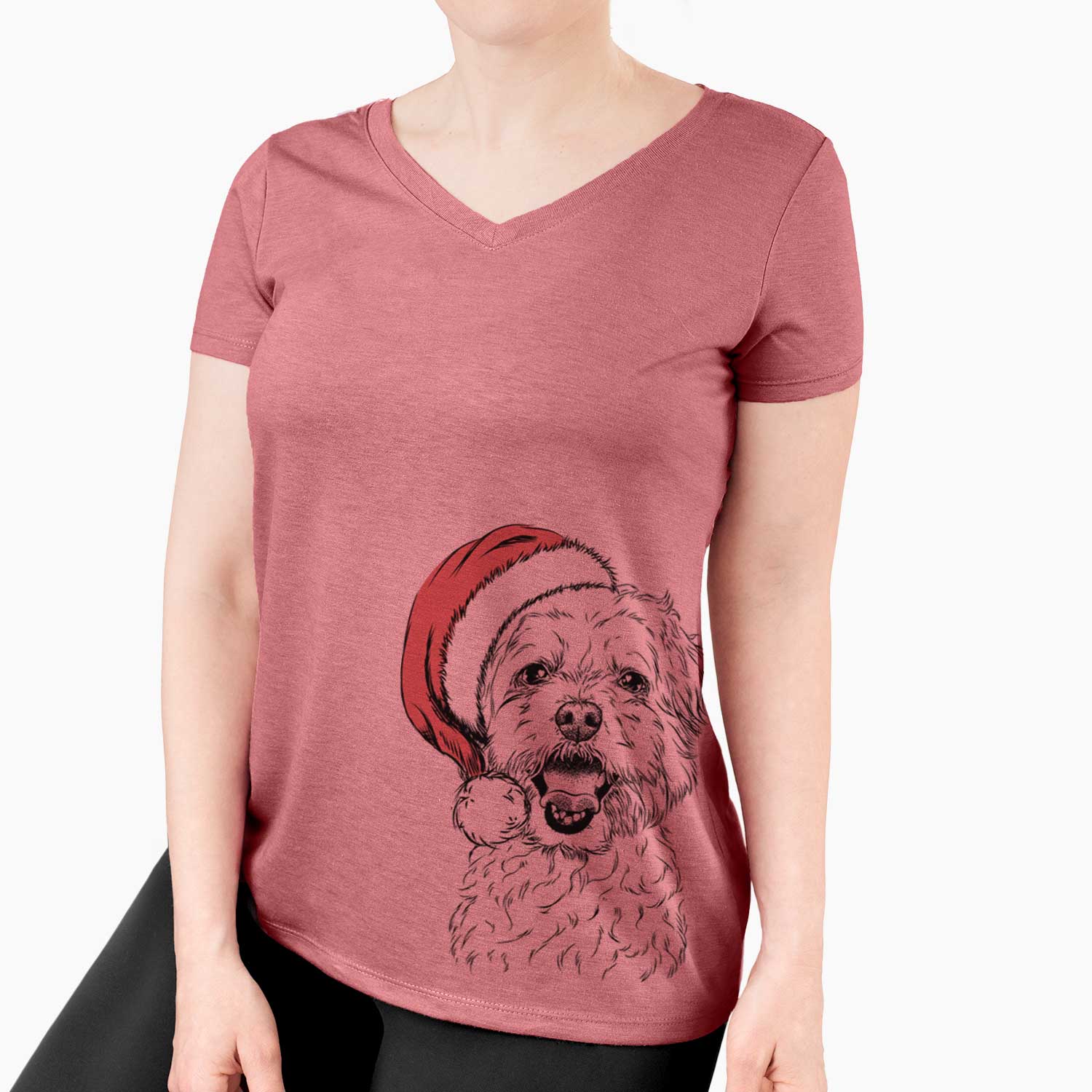 Santa Belle the Maltipoo - Women's V-neck Shirt