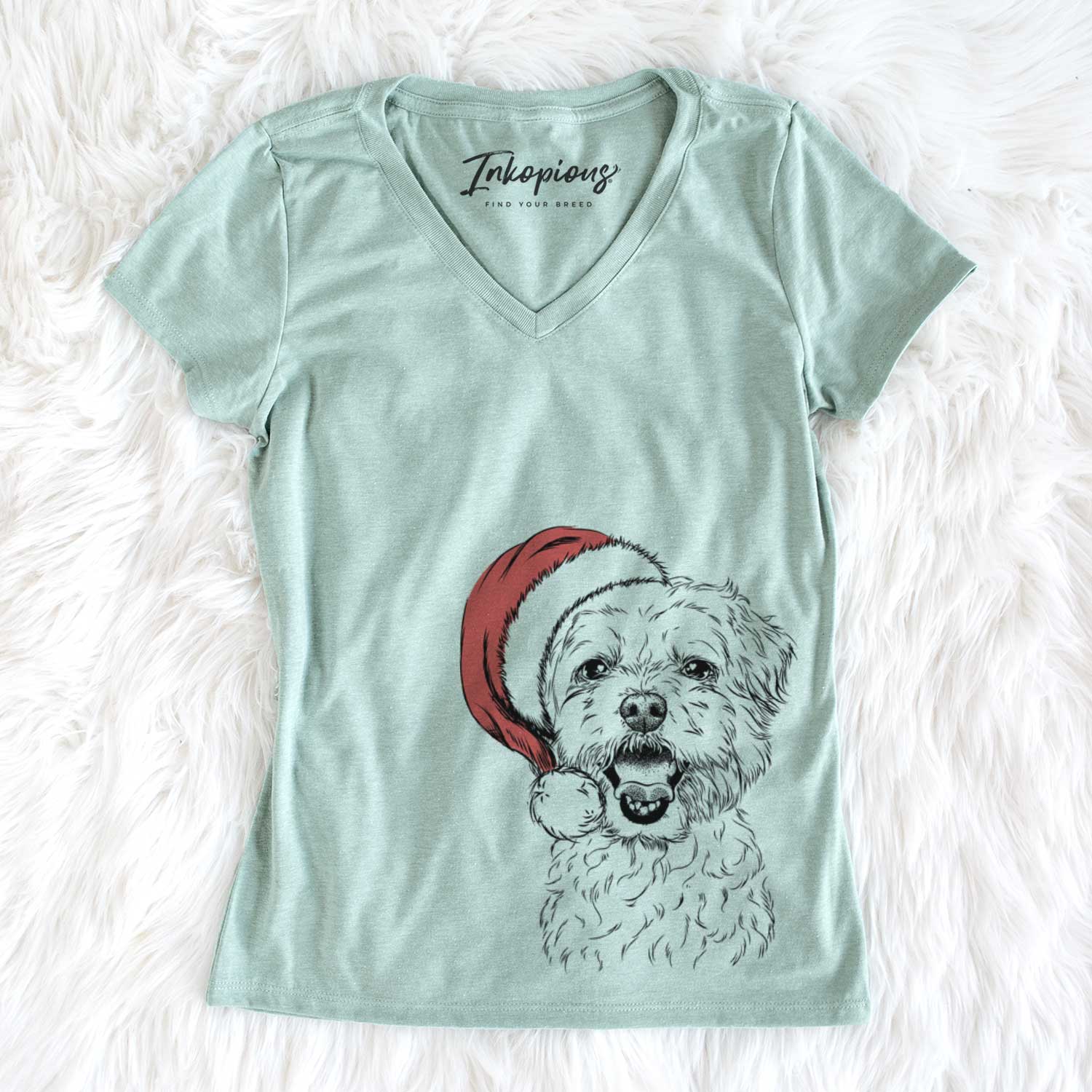 Santa Belle the Maltipoo - Women's V-neck Shirt