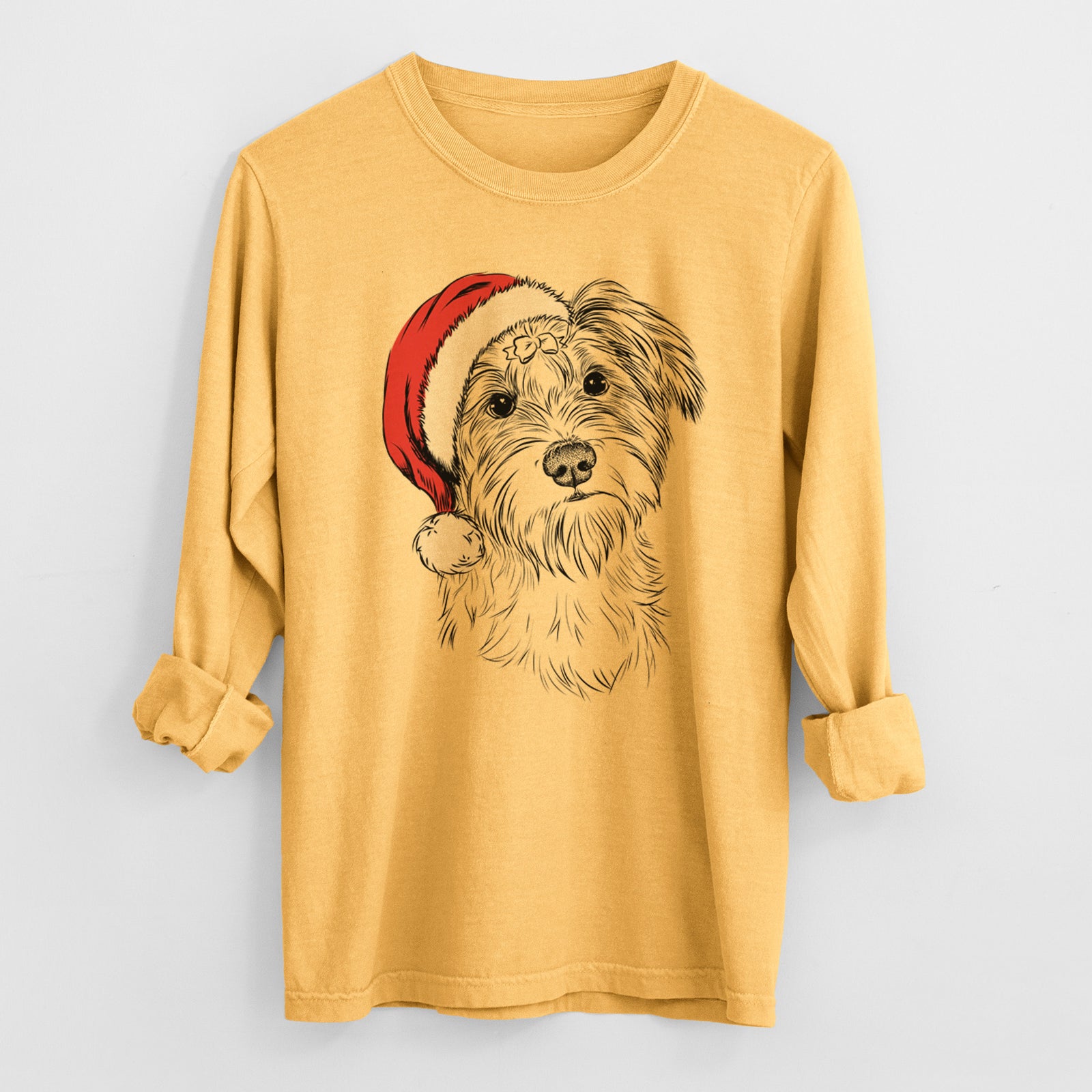 Santa Birdee the Schnauzer Mix - Heavyweight 100% Cotton Long Sleeve