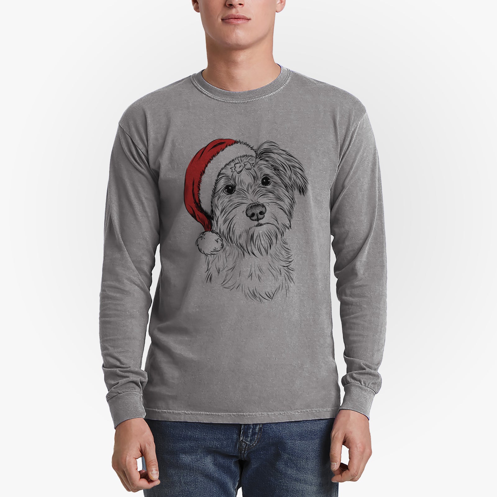 Santa Birdee the Schnauzer Mix - Heavyweight 100% Cotton Long Sleeve