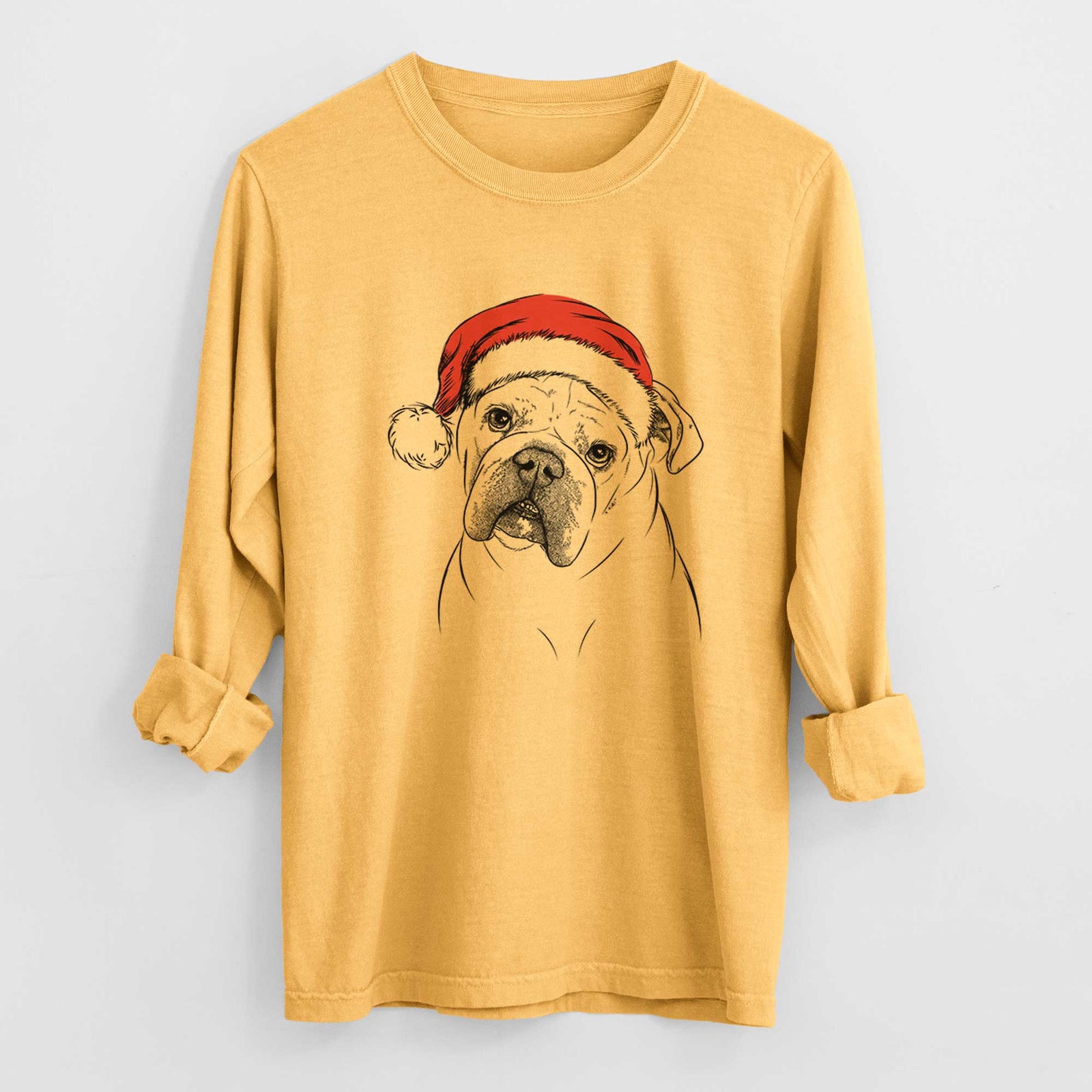 Santa Blossom the English Bulldog - Heavyweight 100% Cotton Long Sleeve