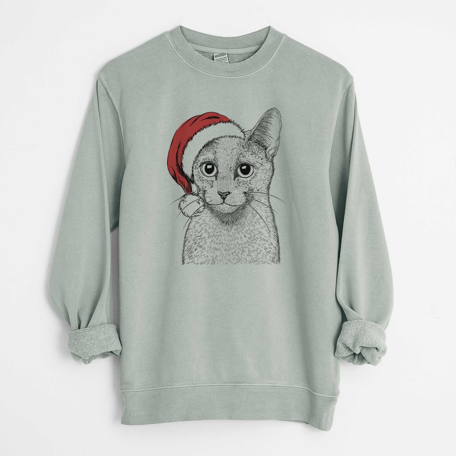 Santa Blue the Russsian Blue Cat - Unisex Pigment Dyed Crew Sweatshirt