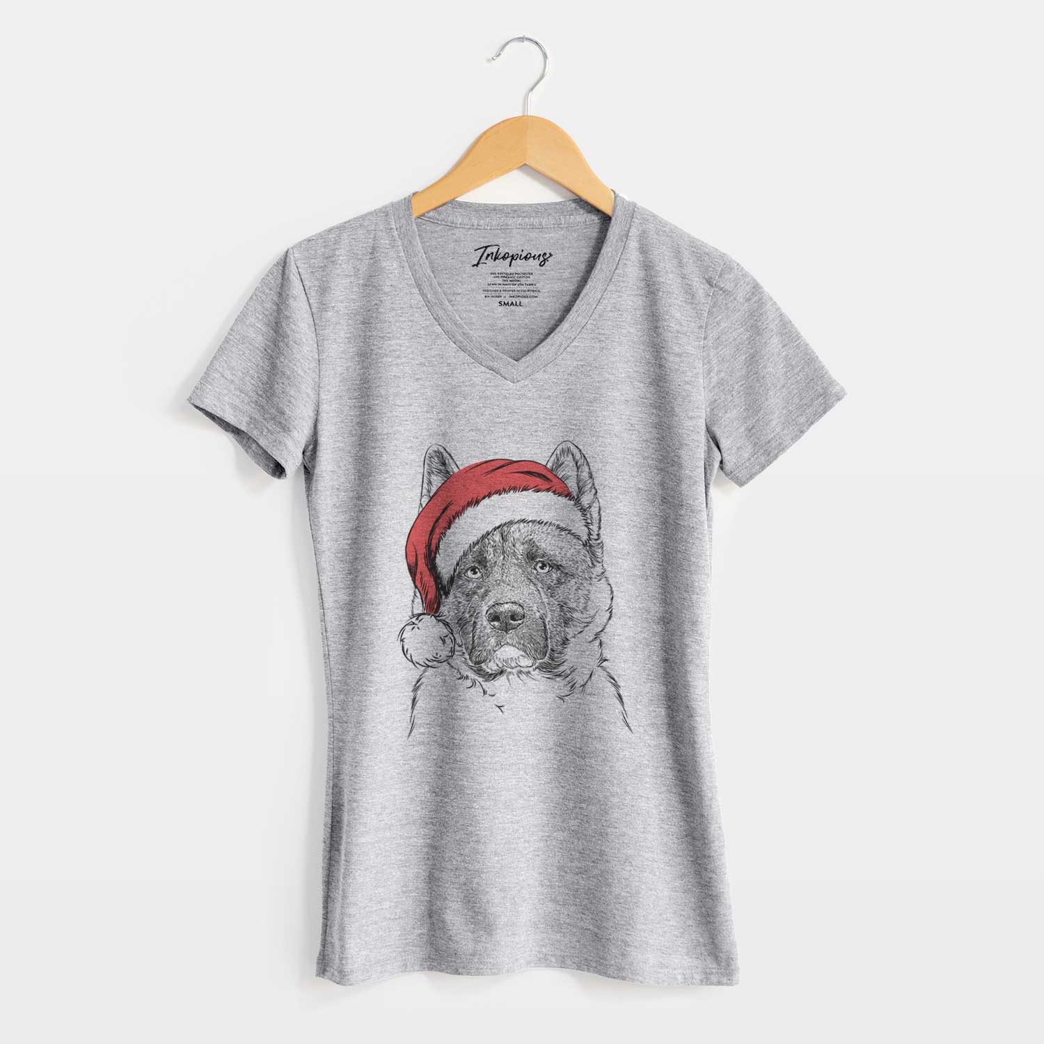 Santa Bo the American Akita - Women's V-neck Shirt