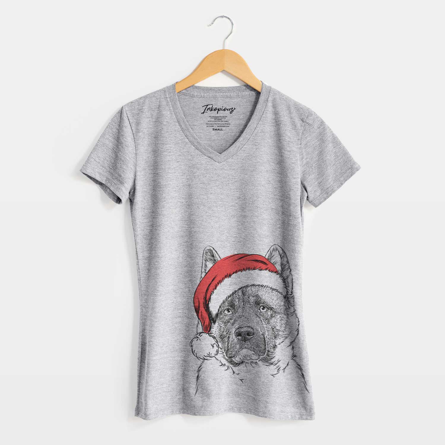 Santa Bo the American Akita - Women's V-neck Shirt