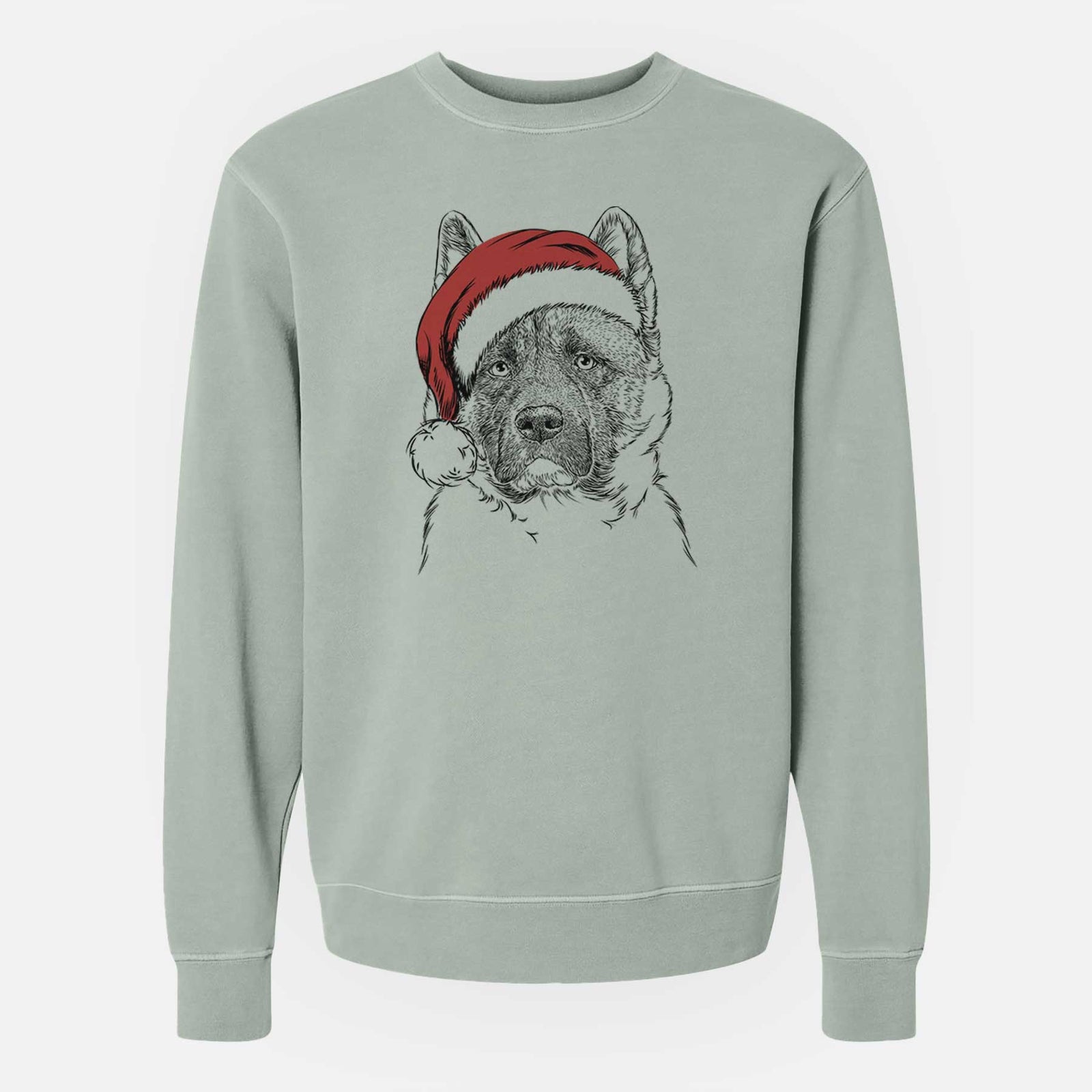 Santa Bo the American Akita - Unisex Pigment Dyed Crew Sweatshirt