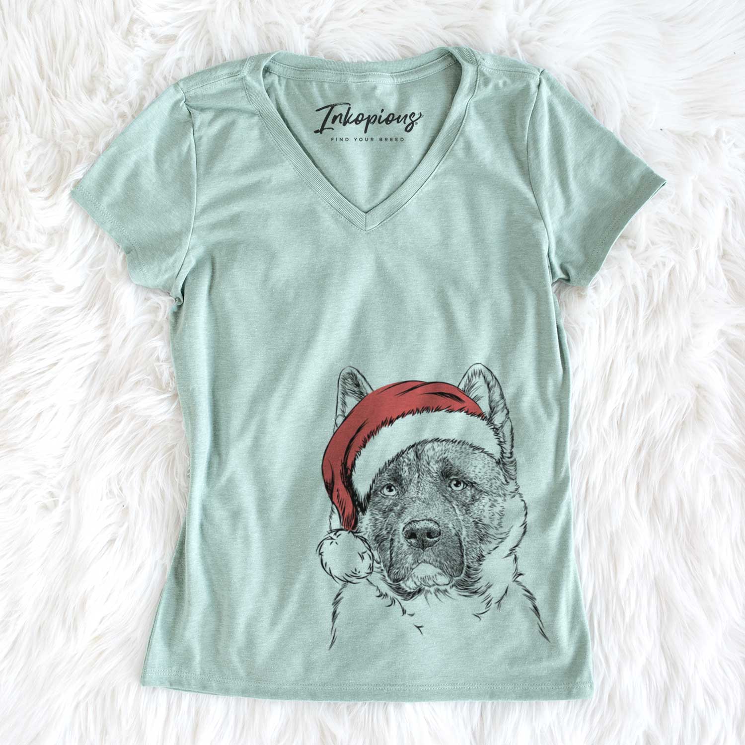 Santa Bo the American Akita - Women's V-neck Shirt
