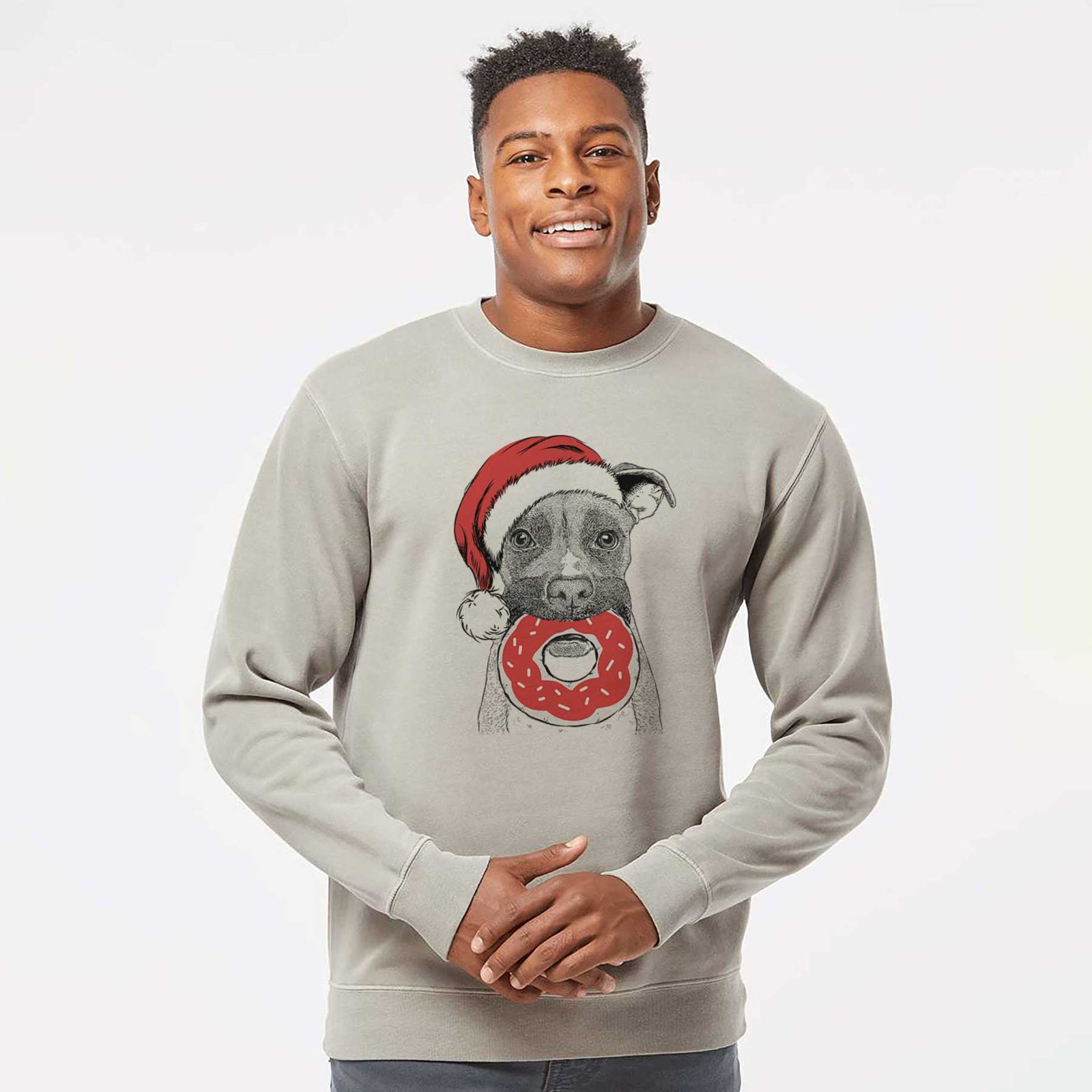 Santa Bo the Boxer - Unisex Pigment Dyed Crew Sweatshirt