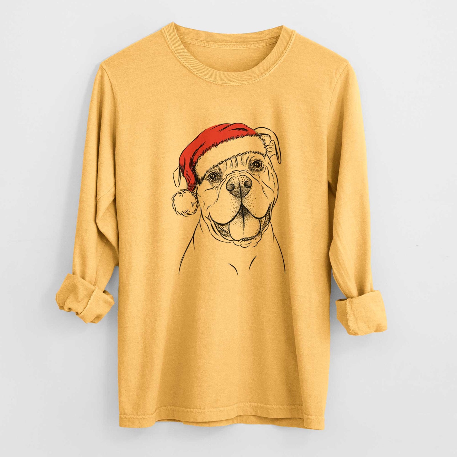 Santa Bravo the Bulldog Mix - Heavyweight 100% Cotton Long Sleeve