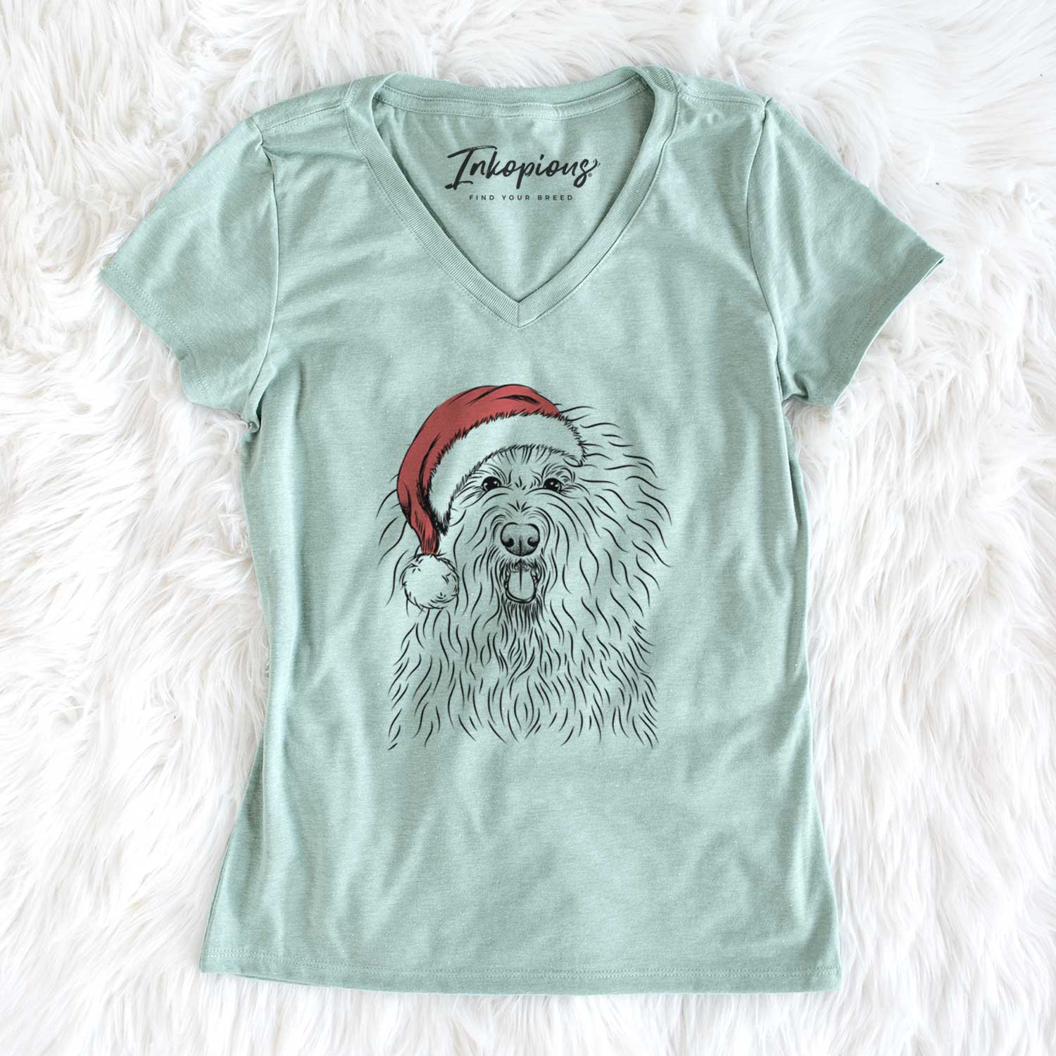 Santa Brody the Old English Sheepdog - Women's V-neck Shirt