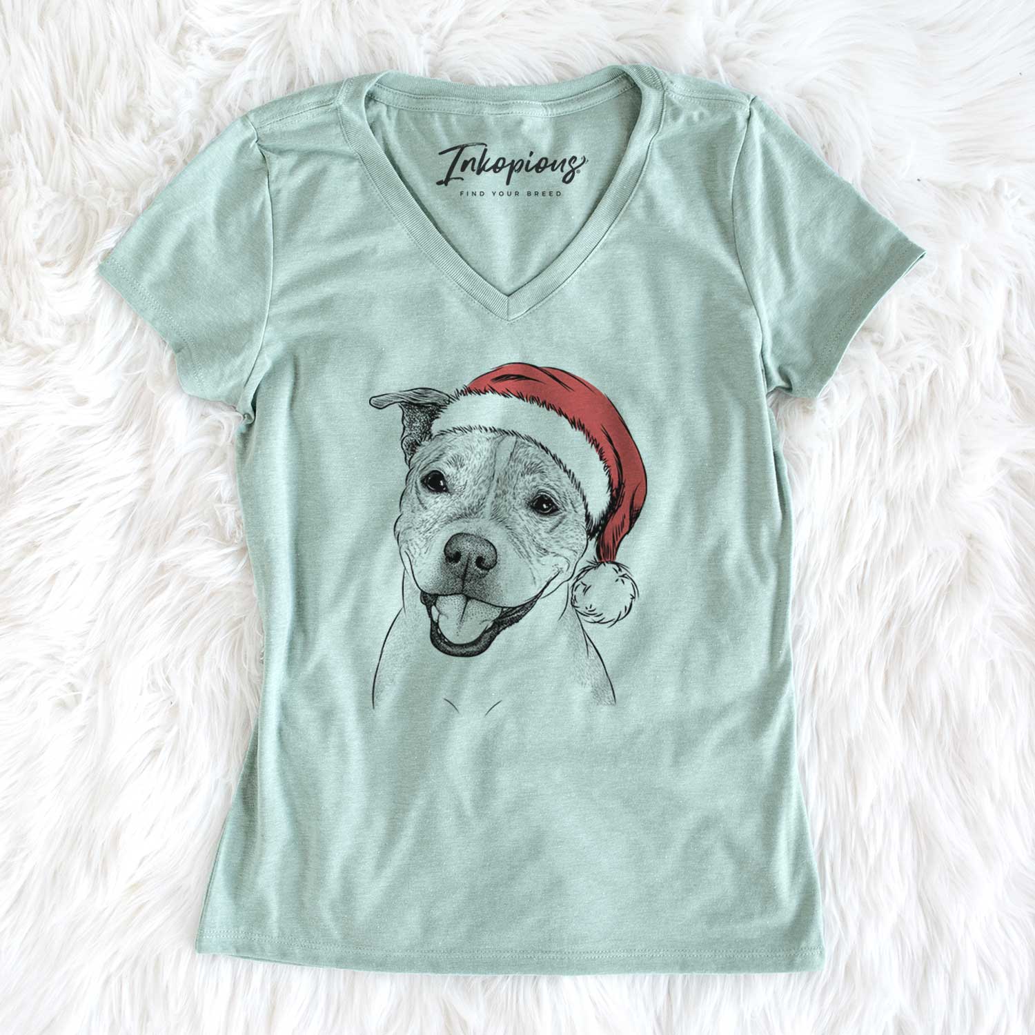 Santa BrookLyn the Staffordshire Bull Terrier - Women's V-neck Shirt