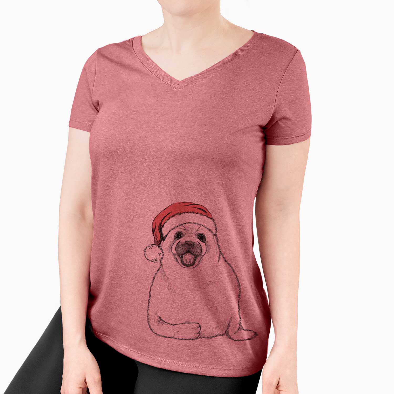 Santa Bub the Harp Seal - Women's V-neck Shirt