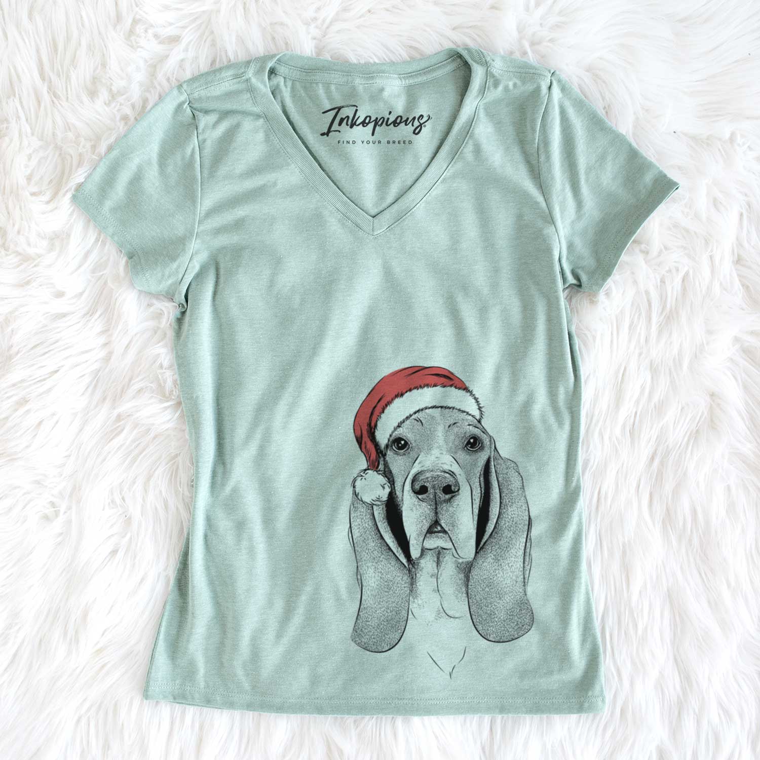 Santa Buckley the Basset Hound - Women's V-neck Shirt