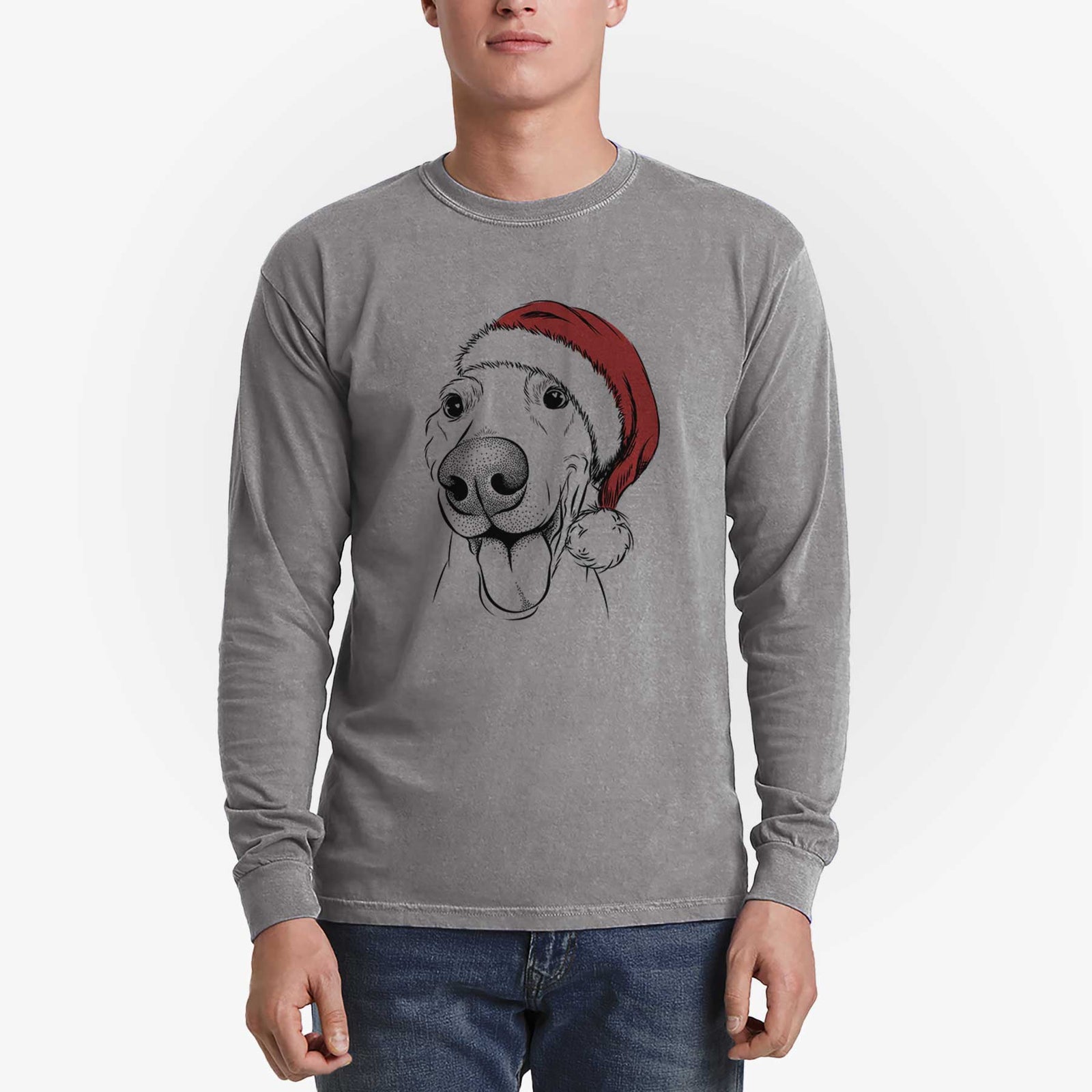 Santa Buddy the Buddy the Sato / American Village Dog - Heavyweight 100% Cotton Long Sleeve