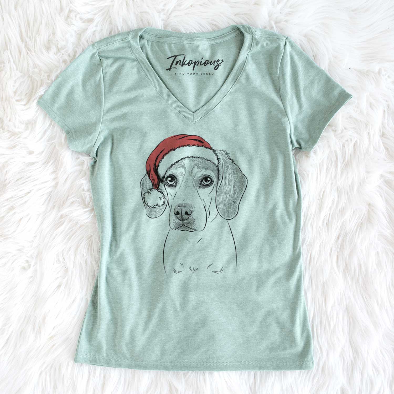 Santa Bumbee the Beagle - Women's V-neck Shirt