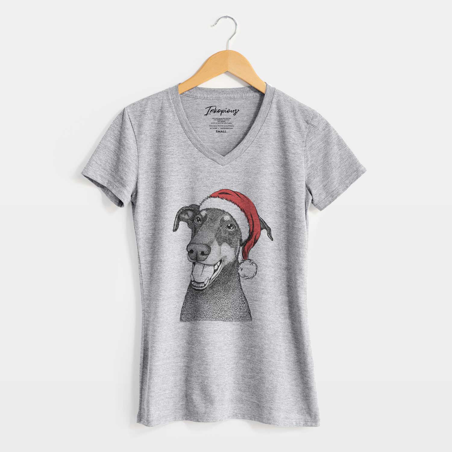 Santa Bunnie the Doberman Pinscher - Women's V-neck Shirt