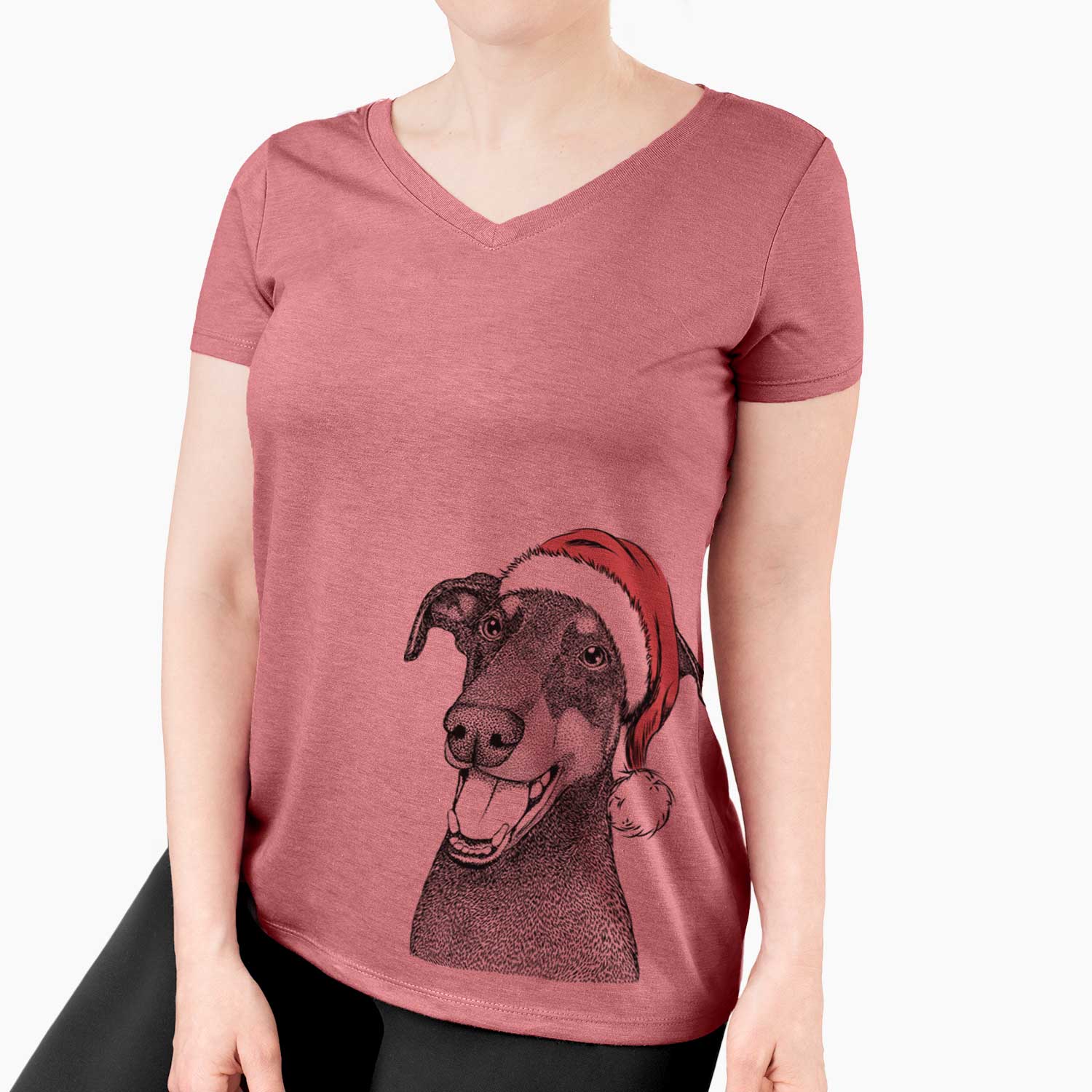 Santa Bunnie the Doberman Pinscher - Women's V-neck Shirt