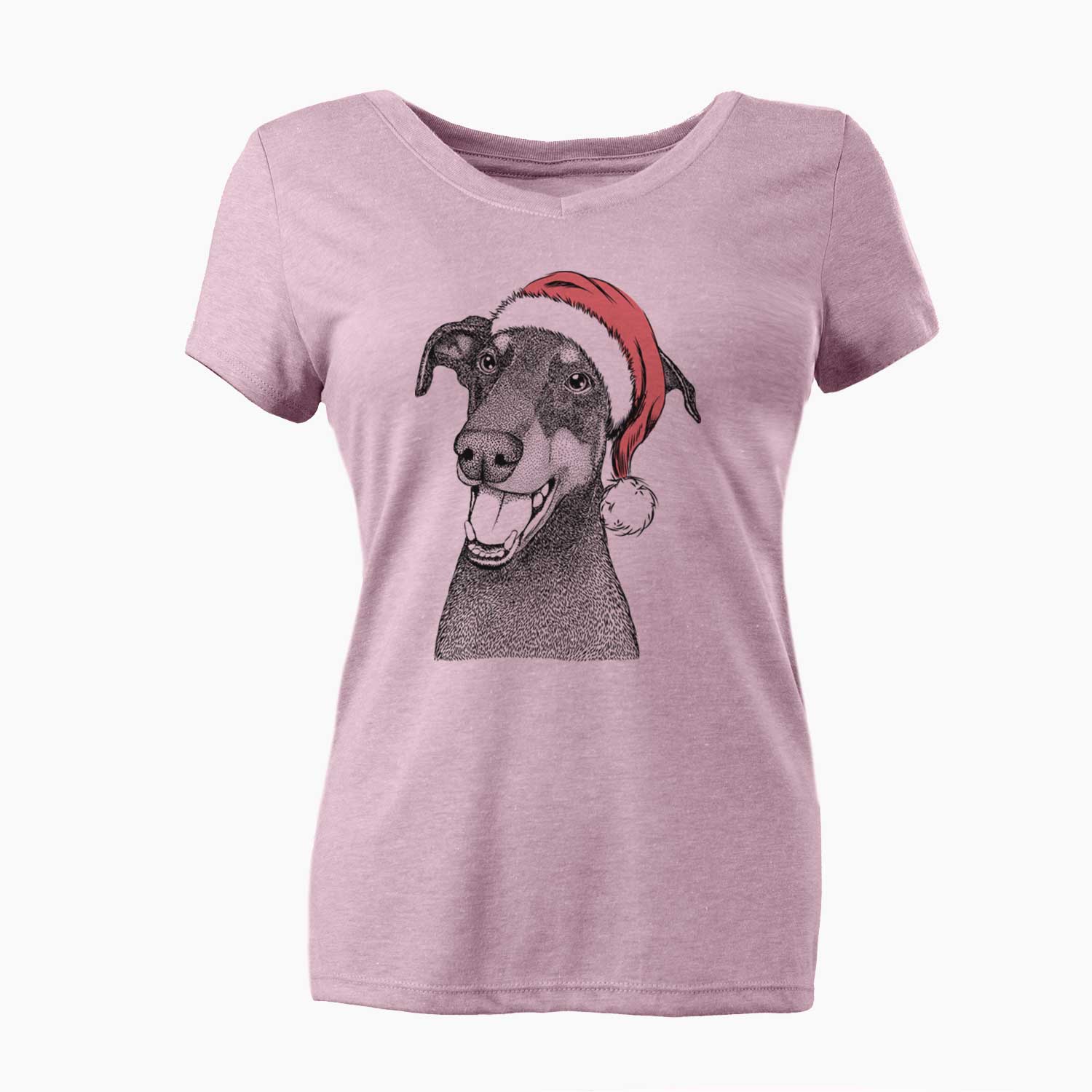 Santa Bunnie the Doberman Pinscher - Women's V-neck Shirt